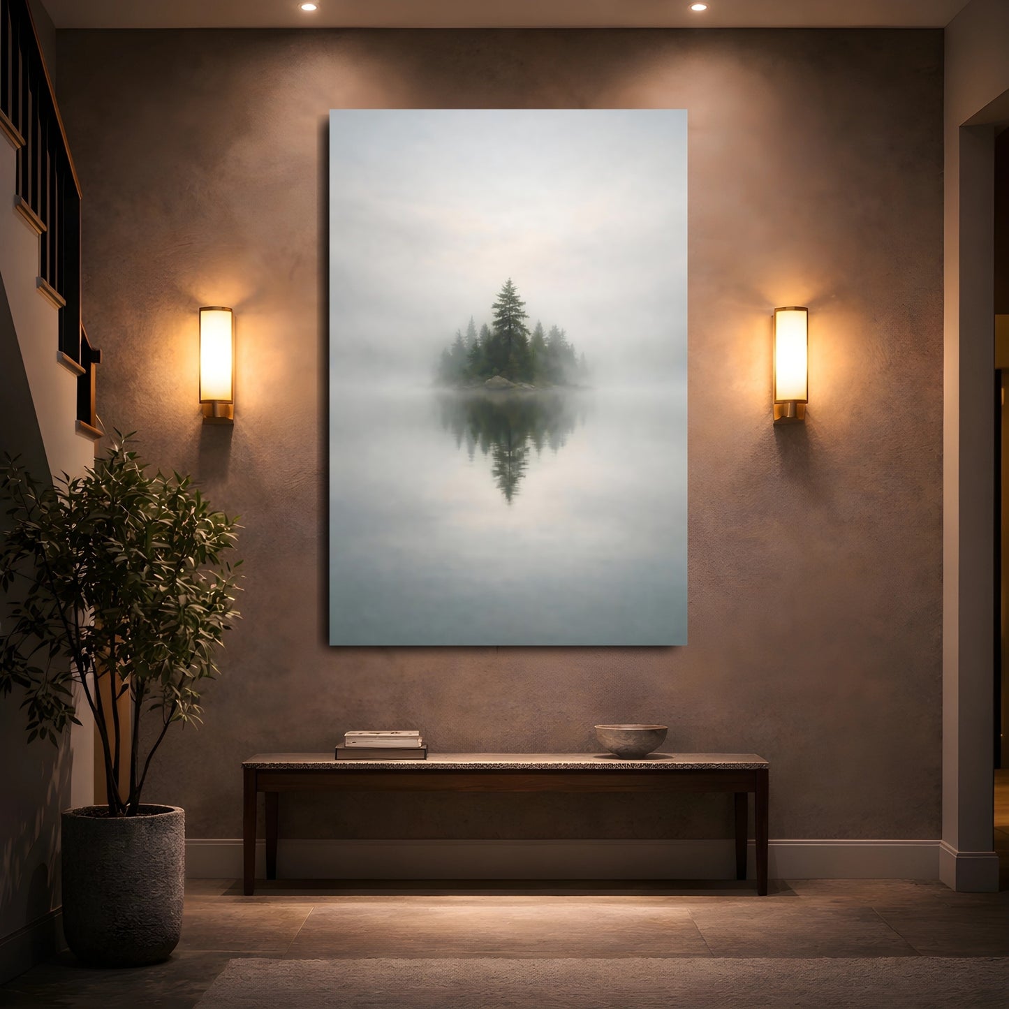 Nature Forest Island Misty Forest Island shown as front canvas room wall art