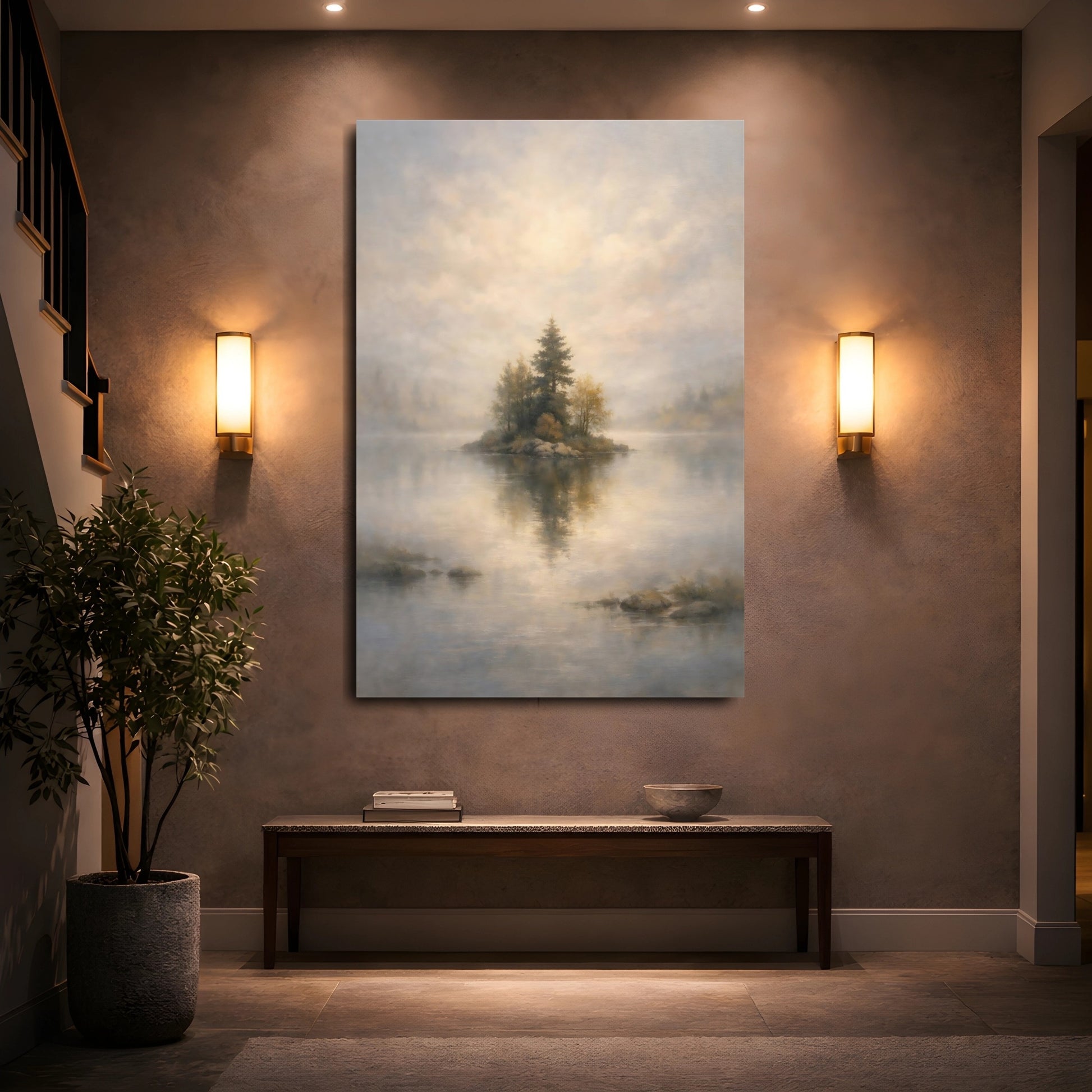 Mockup 4. Nature Forest Island Misty Forest Island shown as stretched canvas wall art
