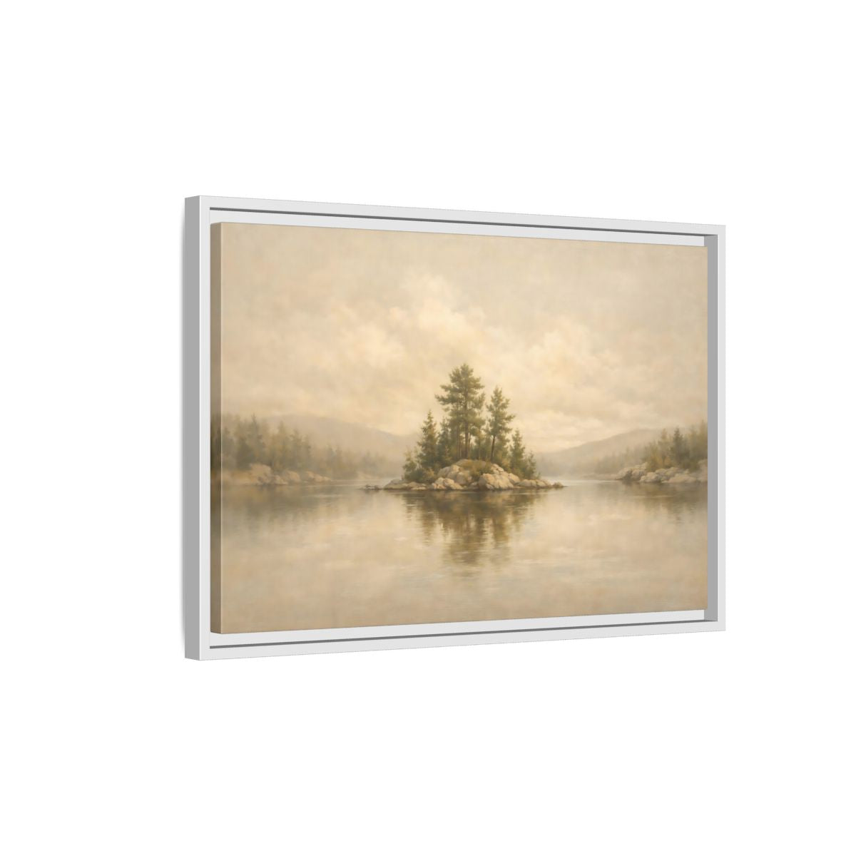 Side Mockup 1. Nature Forest Island Neutral Landscape shown as stretched canvas wall art