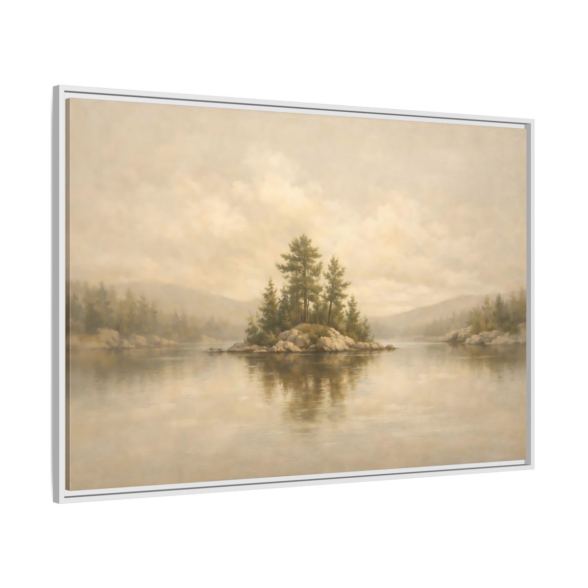 Side Mockup 7. Nature Forest Island Neutral Landscape shown as stretched canvas wall art