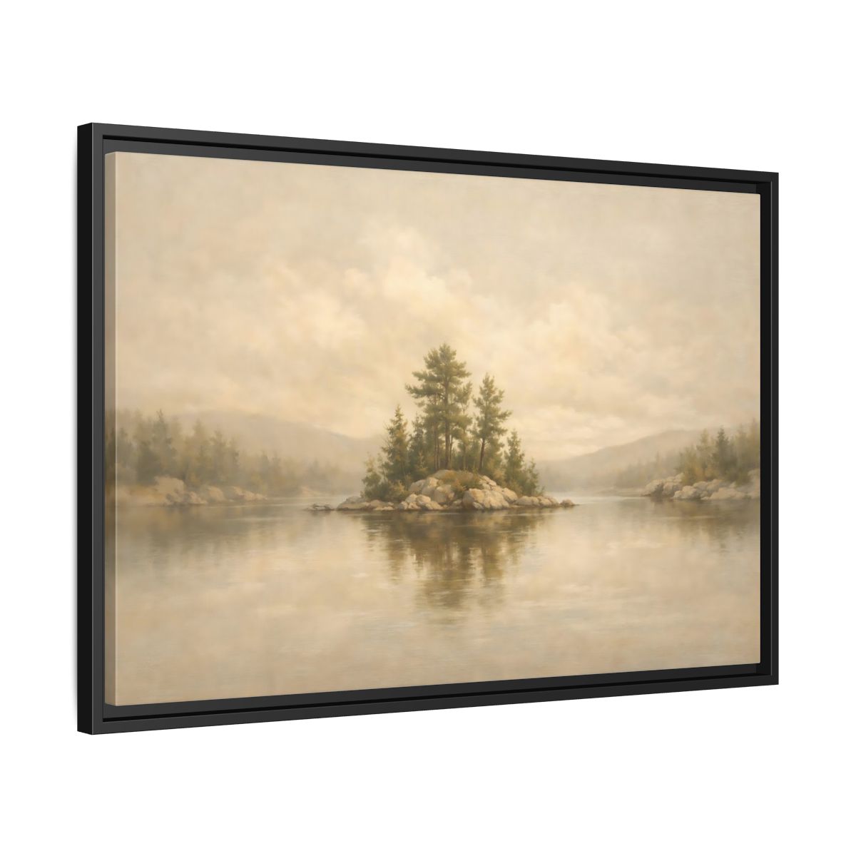 Side Mockup 14. Nature Forest Island Neutral Landscape shown as stretched canvas wall art