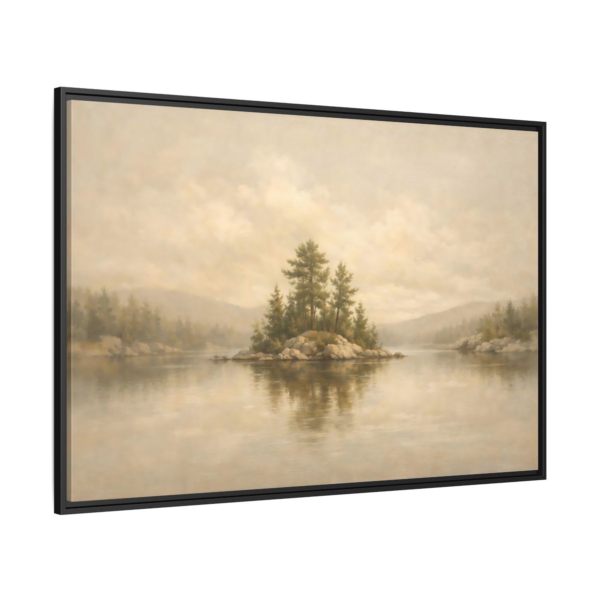 Side Mockup 12. Nature Forest Island Neutral Landscape shown as stretched canvas wall art