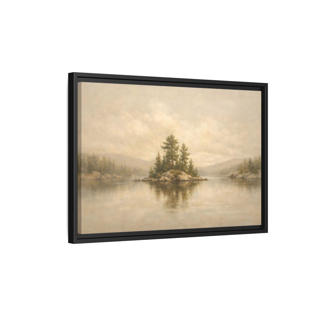 Side Mockup 3. Nature Forest Island Neutral Landscape shown as stretched canvas wall art