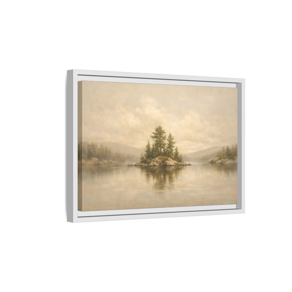 Side Mockup 4. Nature Forest Island Neutral Landscape shown as stretched canvas wall art