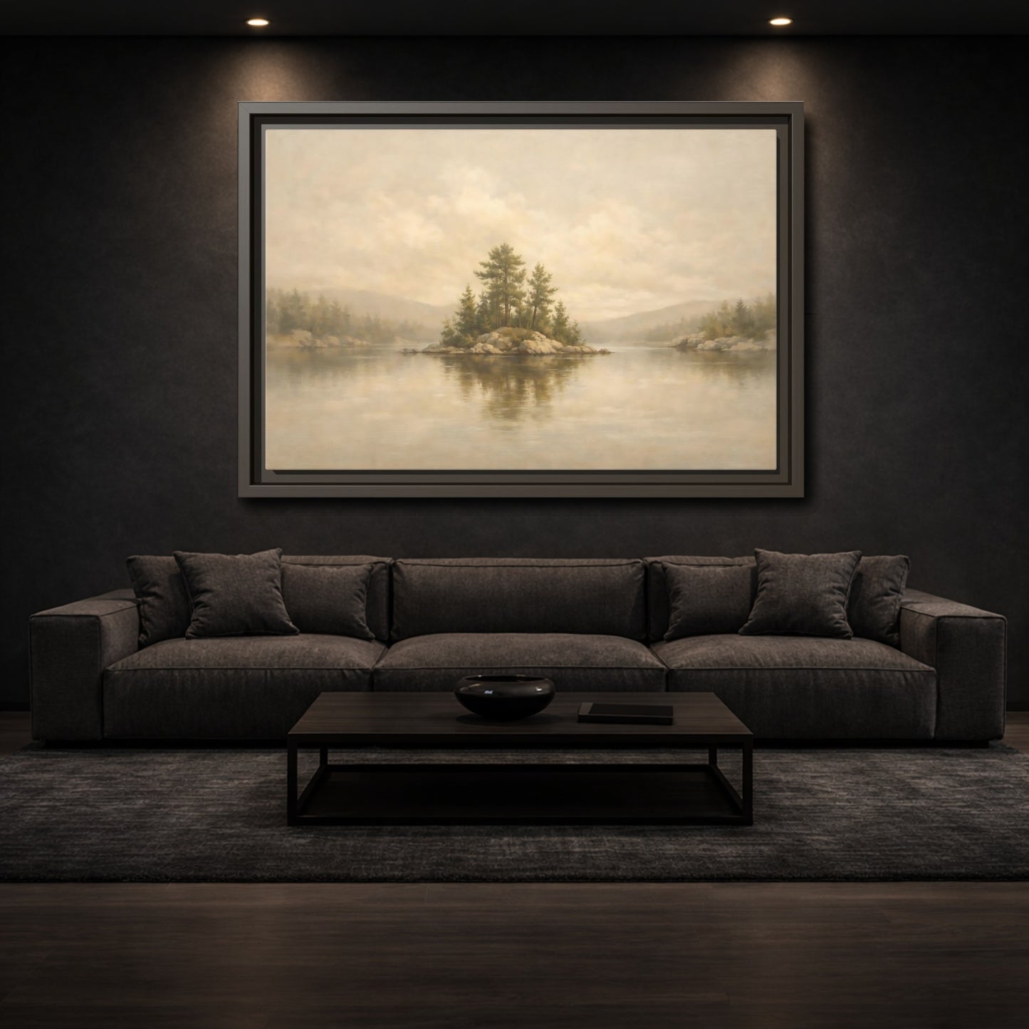 Mockup 2. Nature Forest Island Neutral Landscape shown as stretched canvas wall art