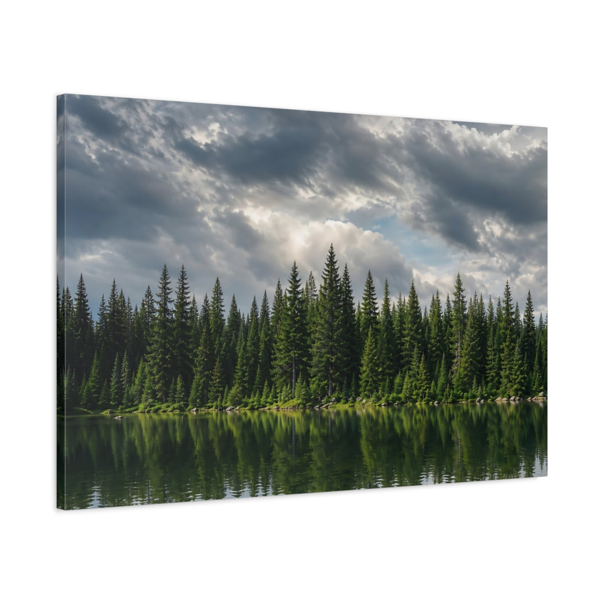 Main Mockup. Nature Forest Lake Green Forest Landscape shown as stretched canvas wall art