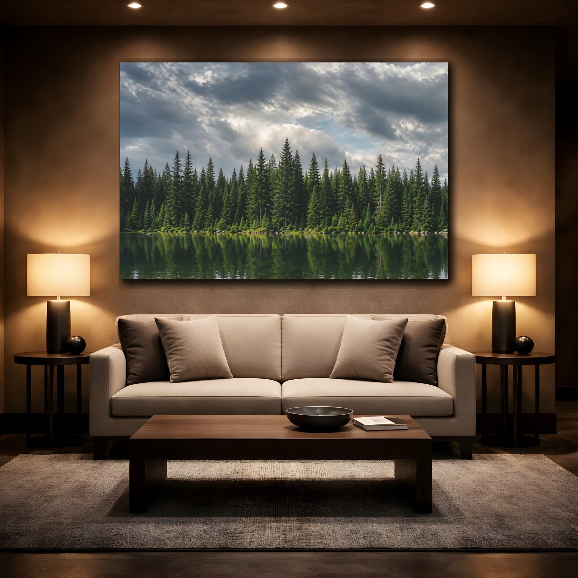 Mockup 2. Nature Forest Lake Green Forest Landscape shown as stretched canvas wall art