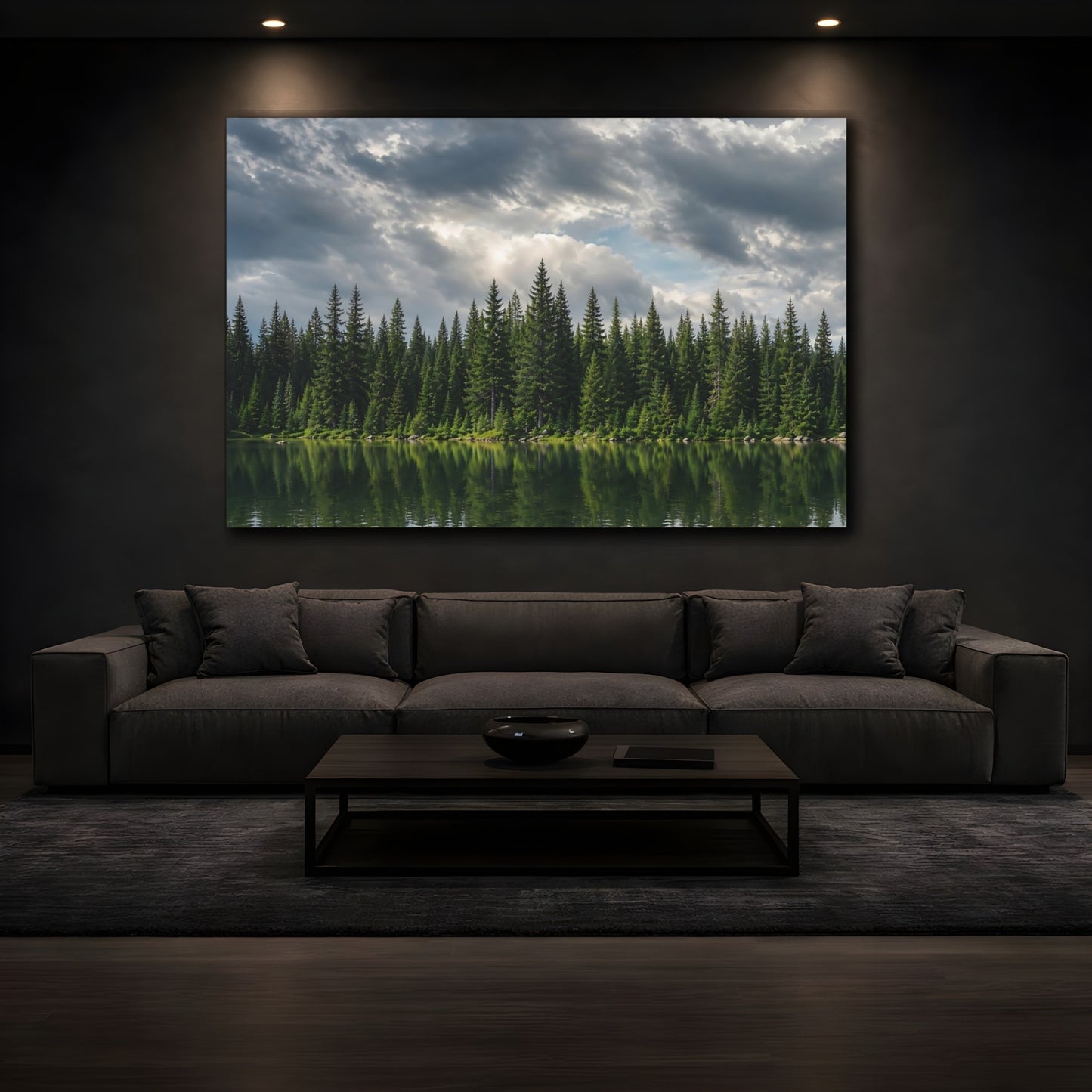 Mockup 3. Nature Forest Lake Green Forest Landscape shown as stretched canvas wall art