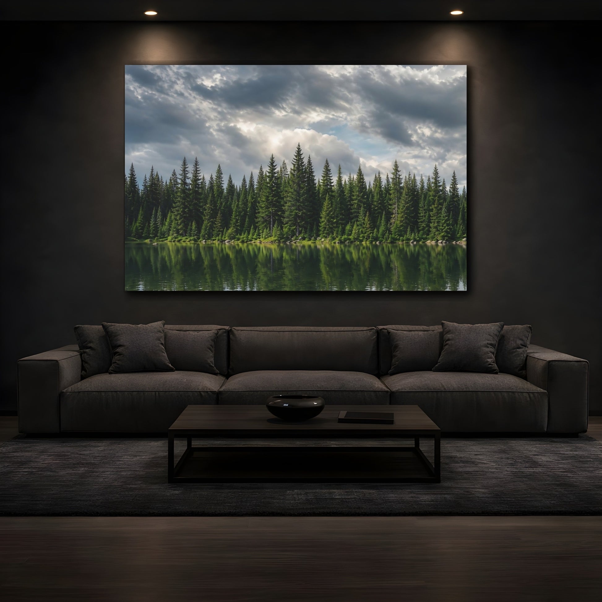 Mockup 3. Nature Forest Lake Green Forest Landscape shown as stretched canvas wall art