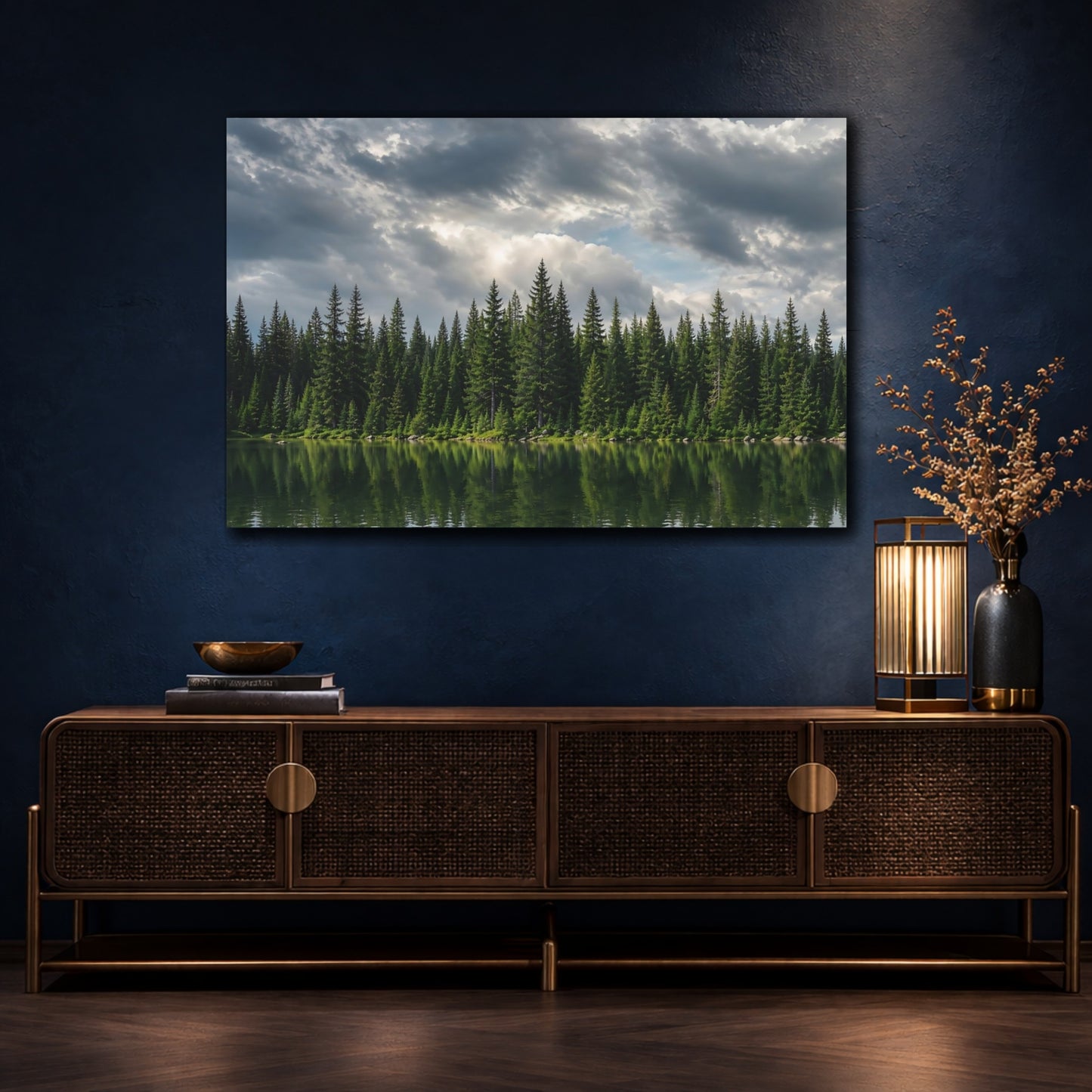Mockup 4. Nature Forest Lake Green Forest Landscape shown as stretched canvas wall art
