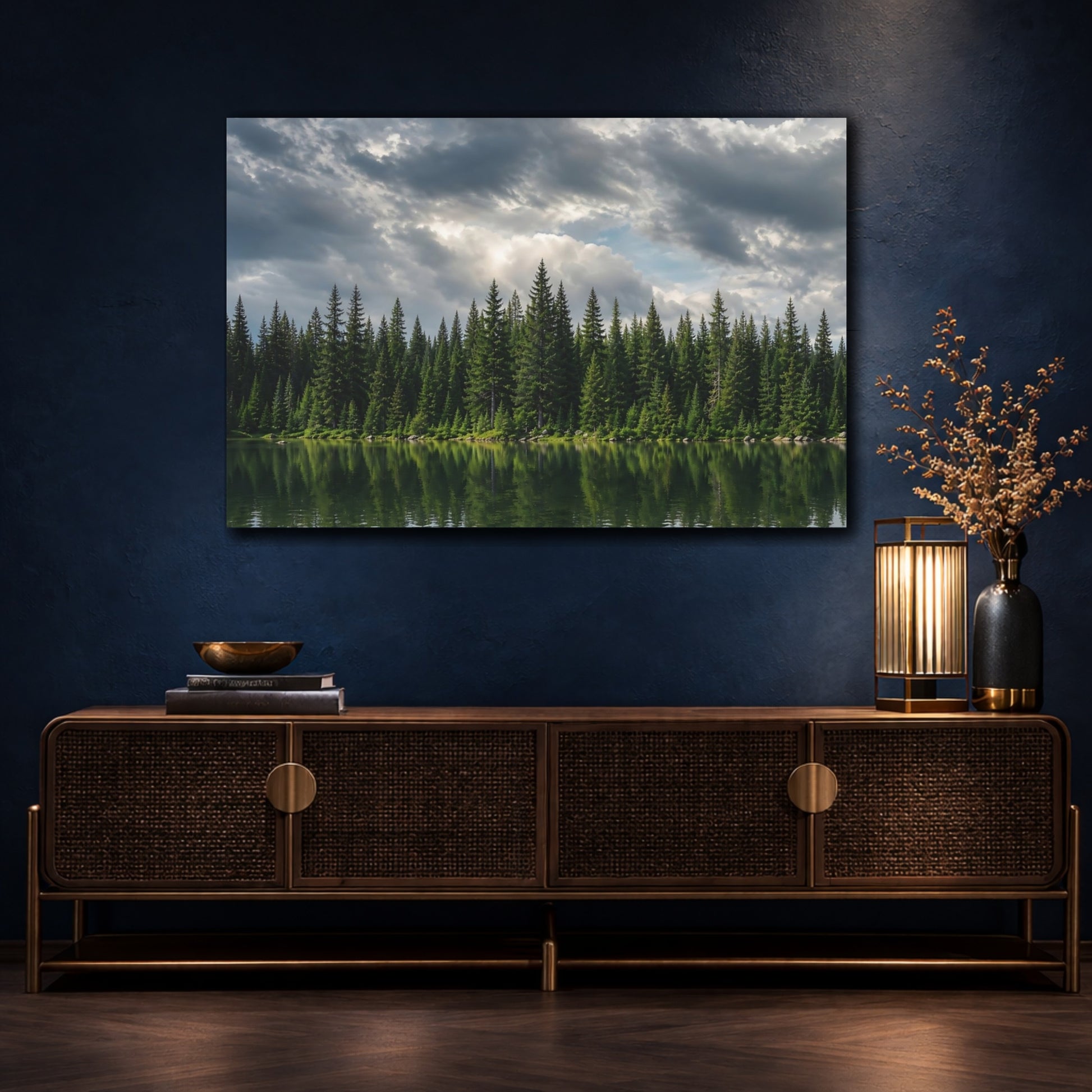 Mockup 4. Nature Forest Lake Green Forest Landscape shown as stretched canvas wall art