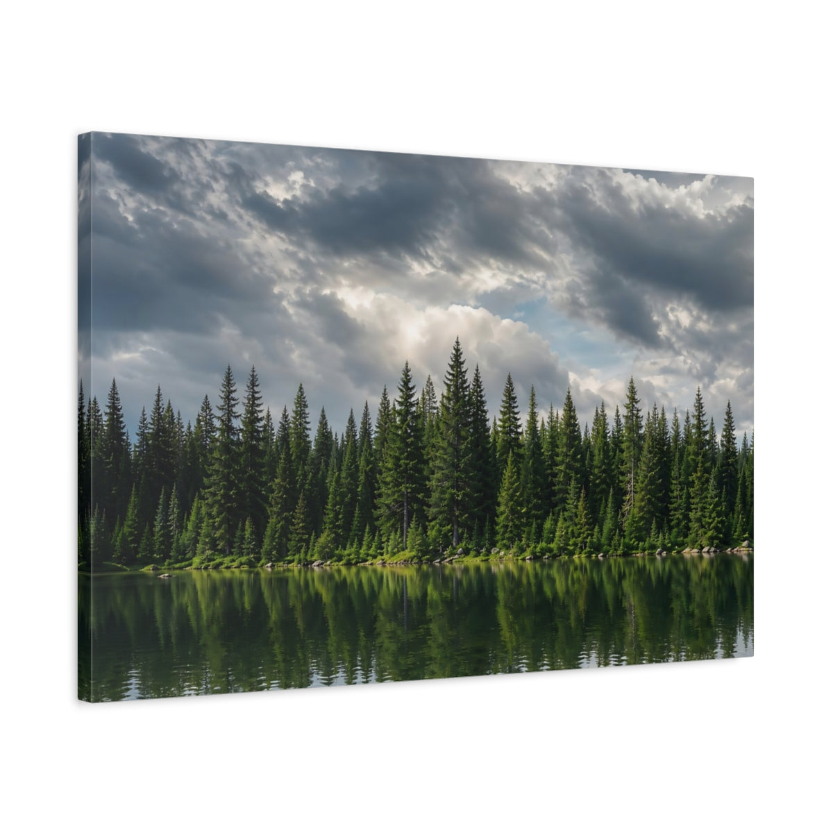 Side Mockup 2. Nature Forest Lake Green Forest Landscape shown as stretched canvas wall art