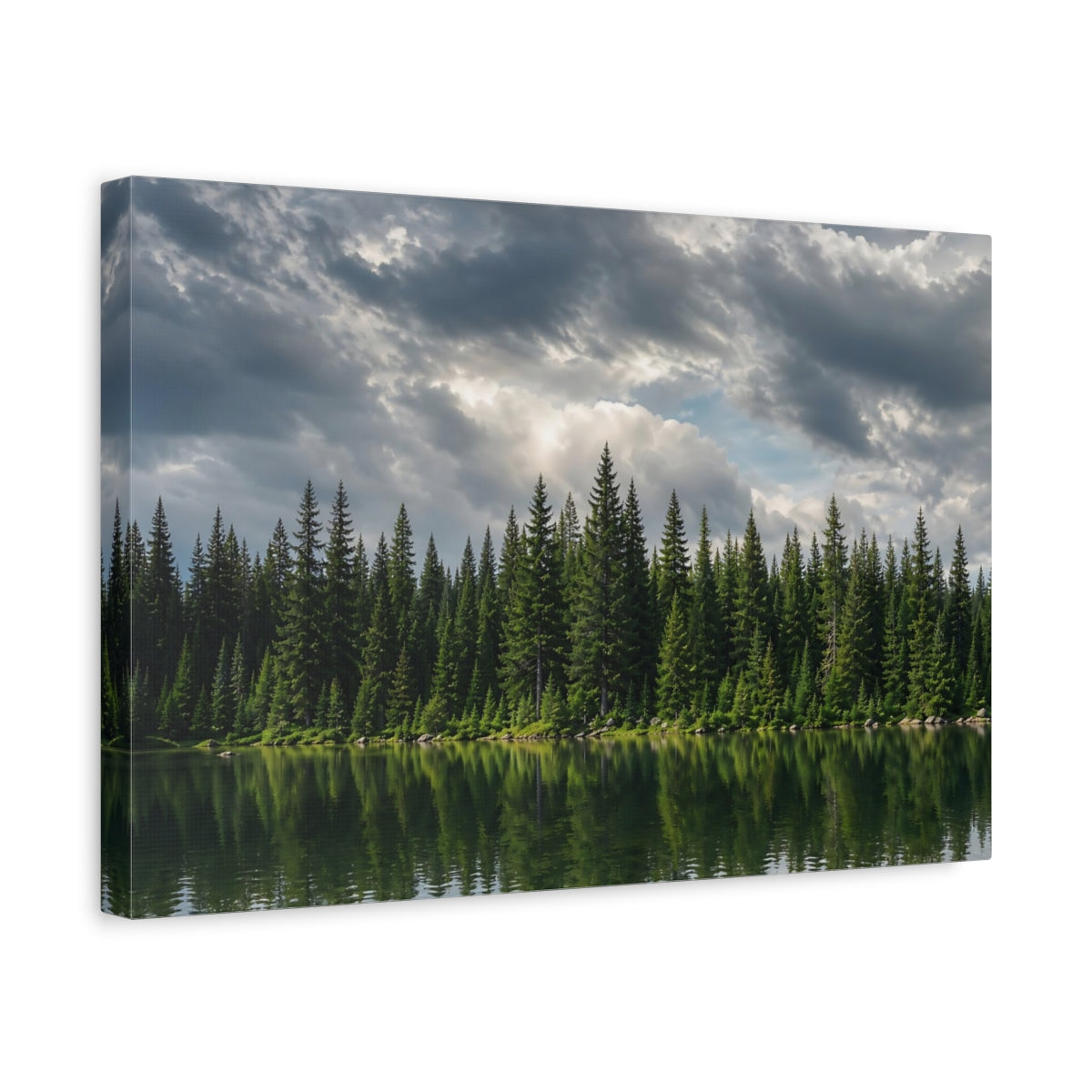 Side Mockup 4. Nature Forest Lake Green Forest Landscape shown as stretched canvas wall art
