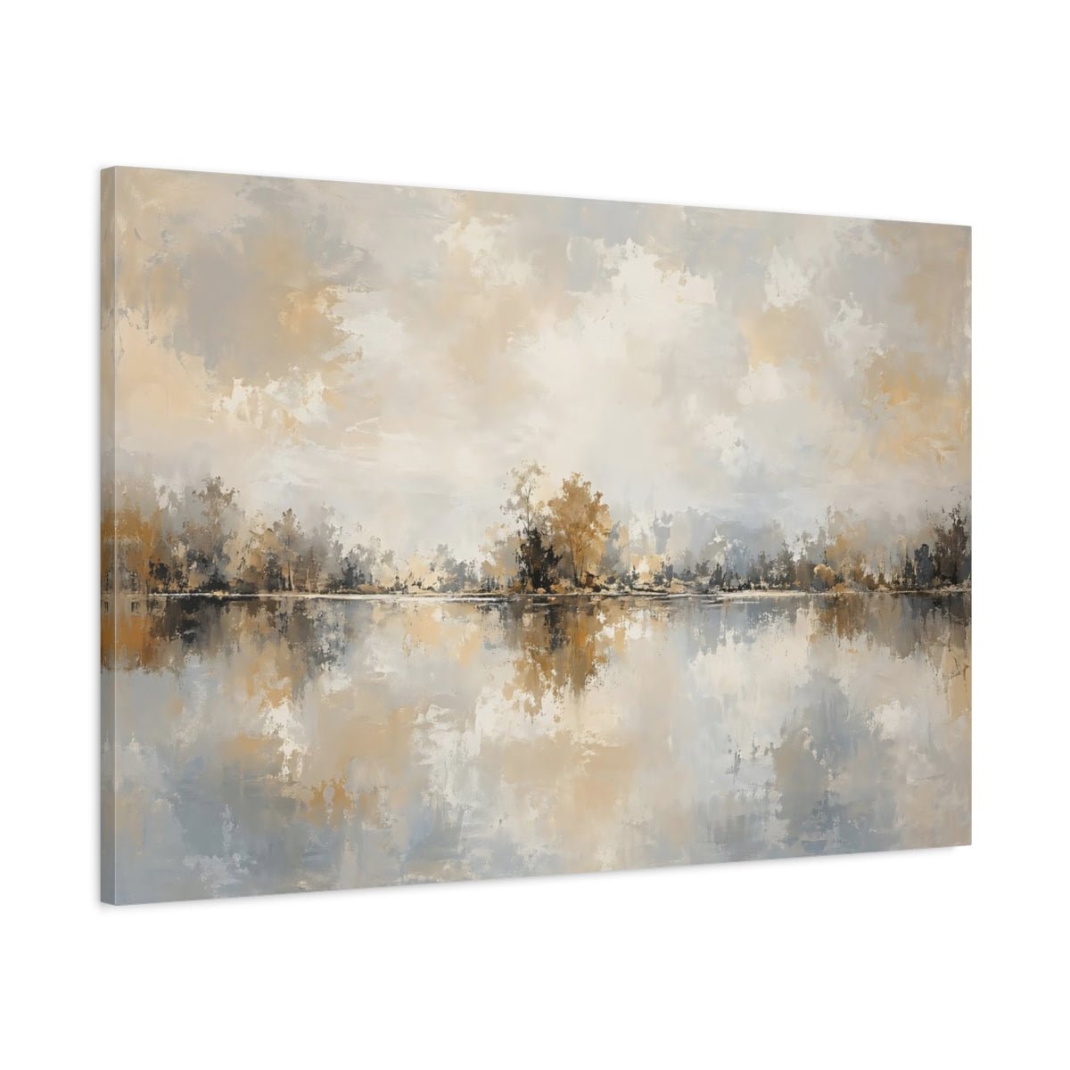 Nature Forest Lake Neutral Landscape Art Canvas Wall Print – Living Room Decor, Large - YesArtYes