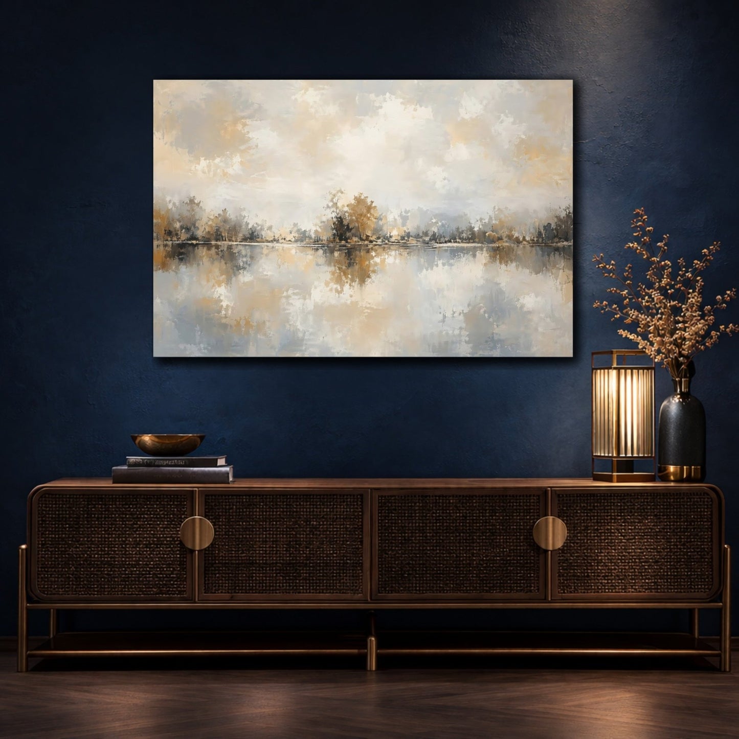 Nature Forest Lake Neutral Landscape Art Canvas Wall Print – Living Room Decor, Large - YesArtYes