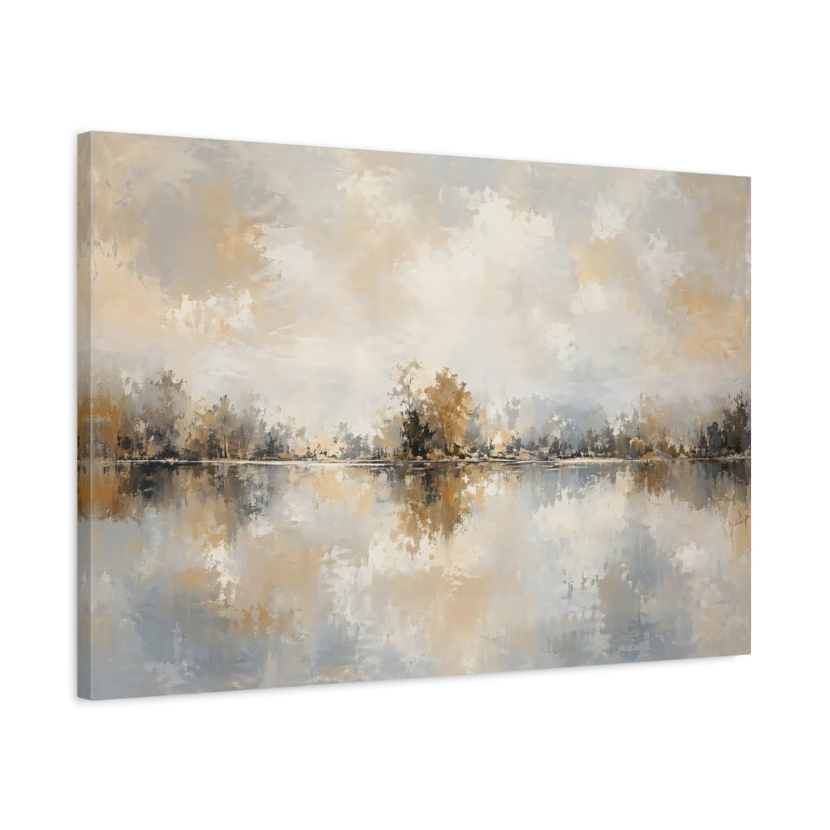 Nature Forest Lake Neutral Landscape Art Canvas Wall Print – Living Room Decor, Large - YesArtYes
