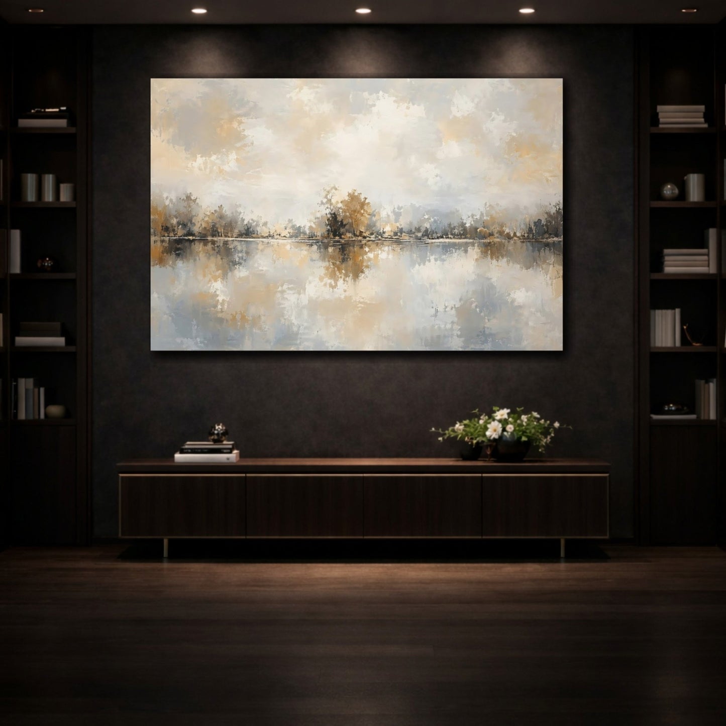 Nature Forest Lake Neutral Landscape Art Canvas Wall Print – Living Room Decor, Large - YesArtYes