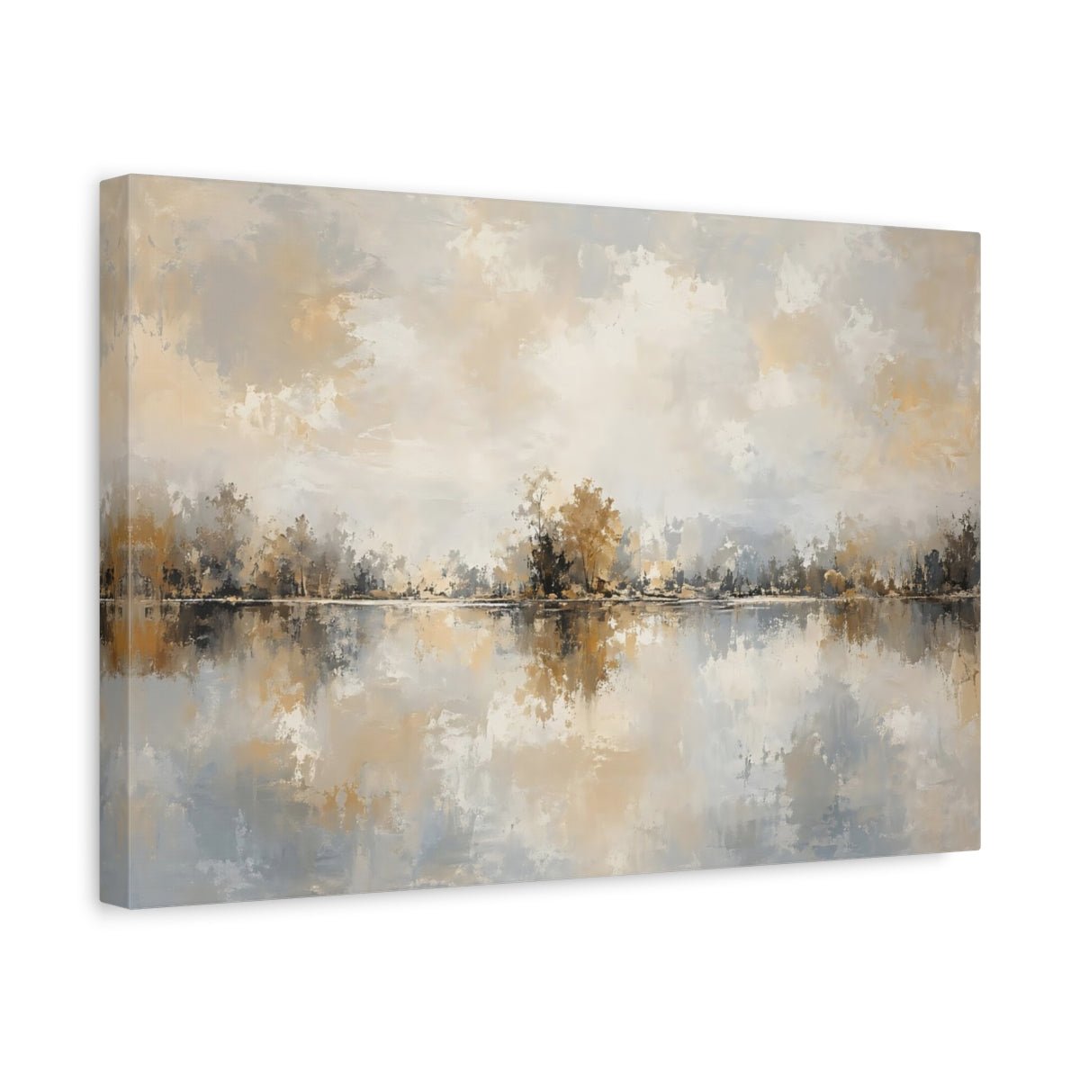 Nature Forest Lake Neutral Landscape Art Canvas Wall Print – Living Room Decor, Large - YesArtYes