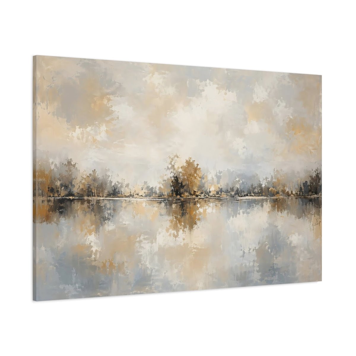 Nature Forest Lake Neutral Landscape Art Canvas Wall Print – Living Room Decor, Large - YesArtYes