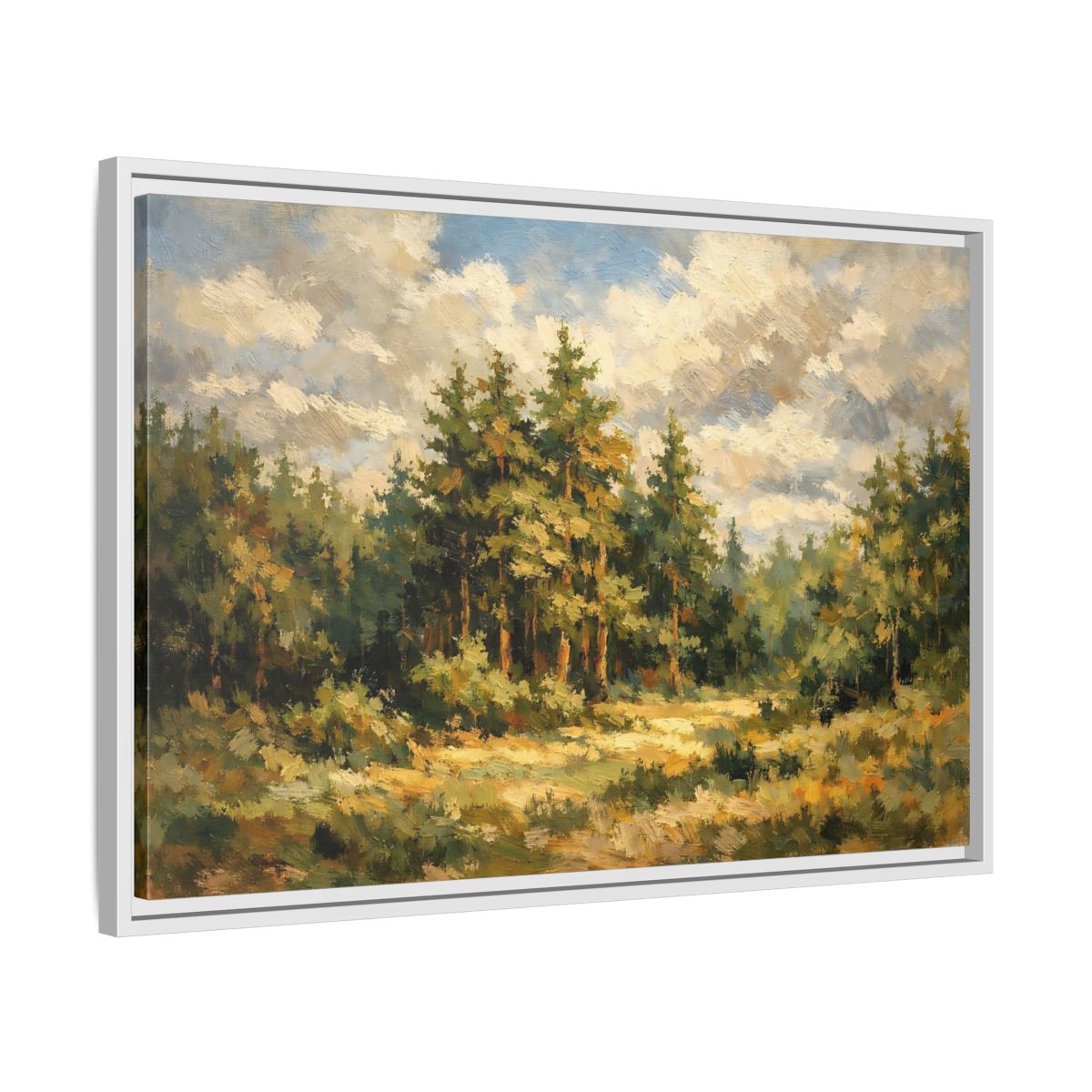 Side Mockup 10. Nature Forest Landscape Green And Gold Forest shown as stretched canvas wall art