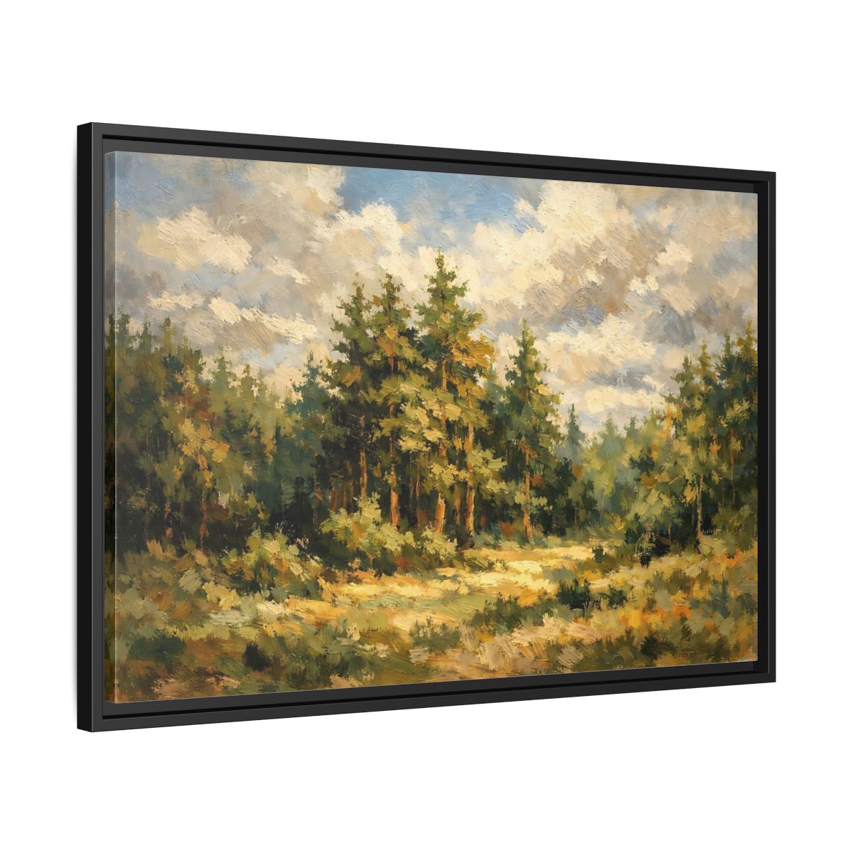 Side Mockup 14. Nature Forest Landscape Green And Gold Forest shown as stretched canvas wall art