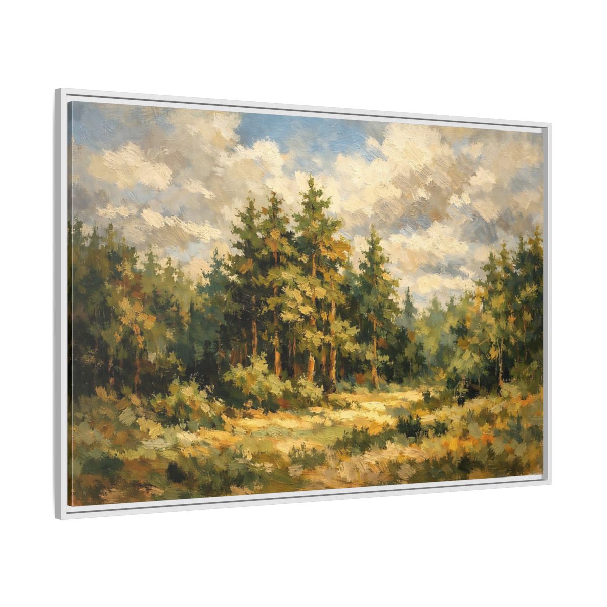 Side Mockup 7. Nature Forest Landscape Green And Gold Forest shown as stretched canvas wall art