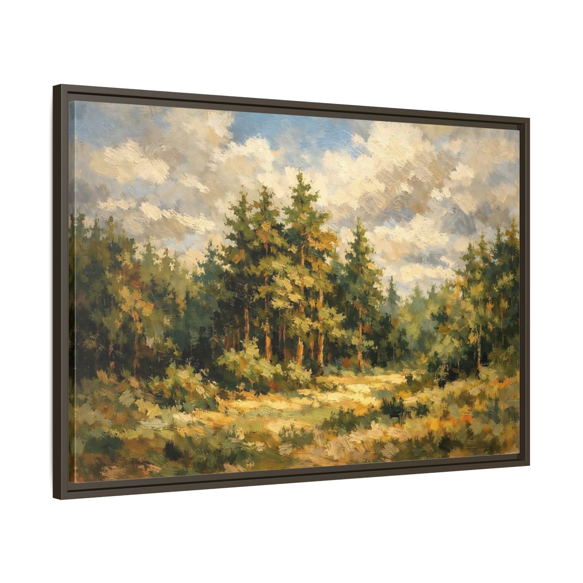 Side Mockup 9. Nature Forest Landscape Green And Gold Forest shown as stretched canvas wall art