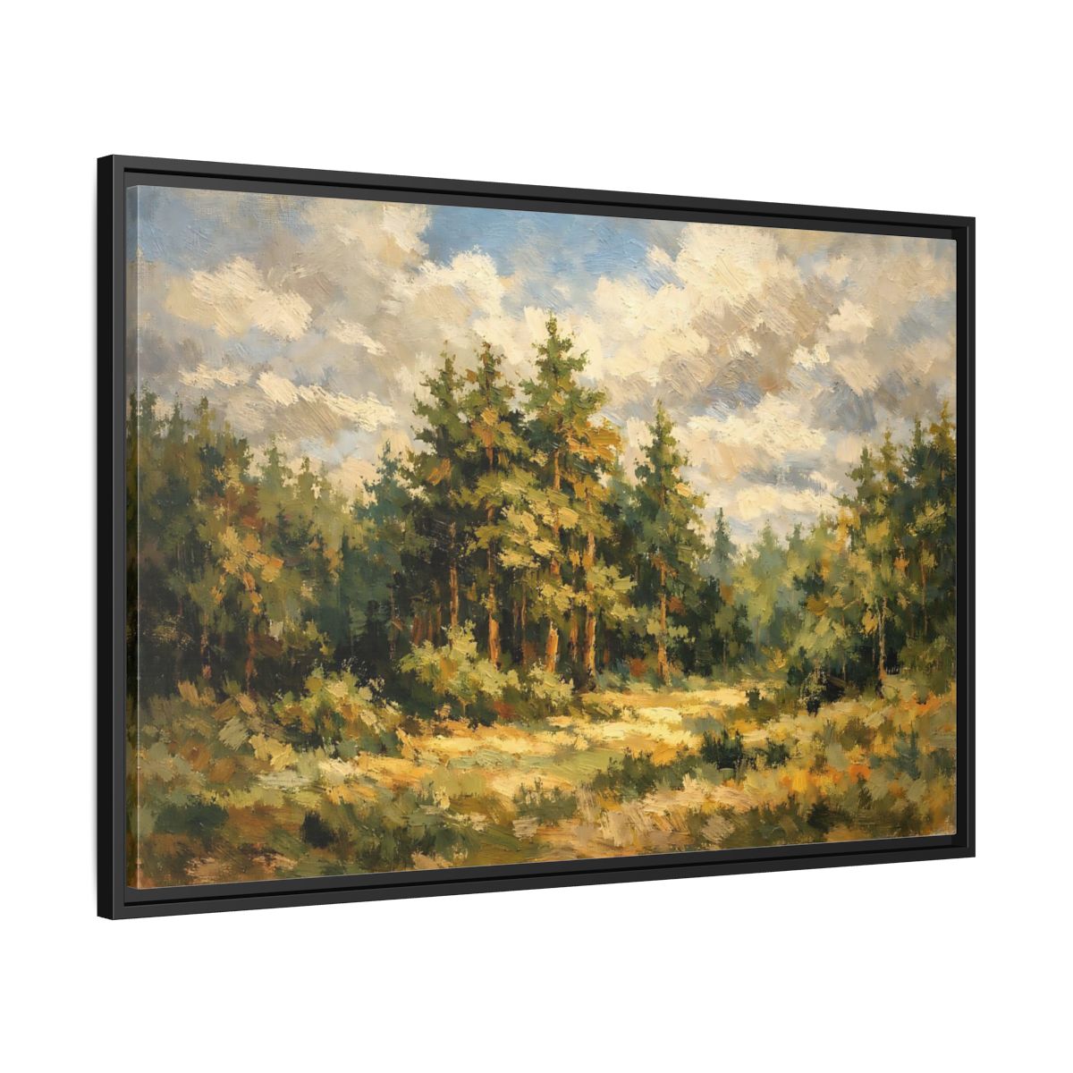 Side Mockup 13. Nature Forest Landscape Green And Gold Forest shown as stretched canvas wall art