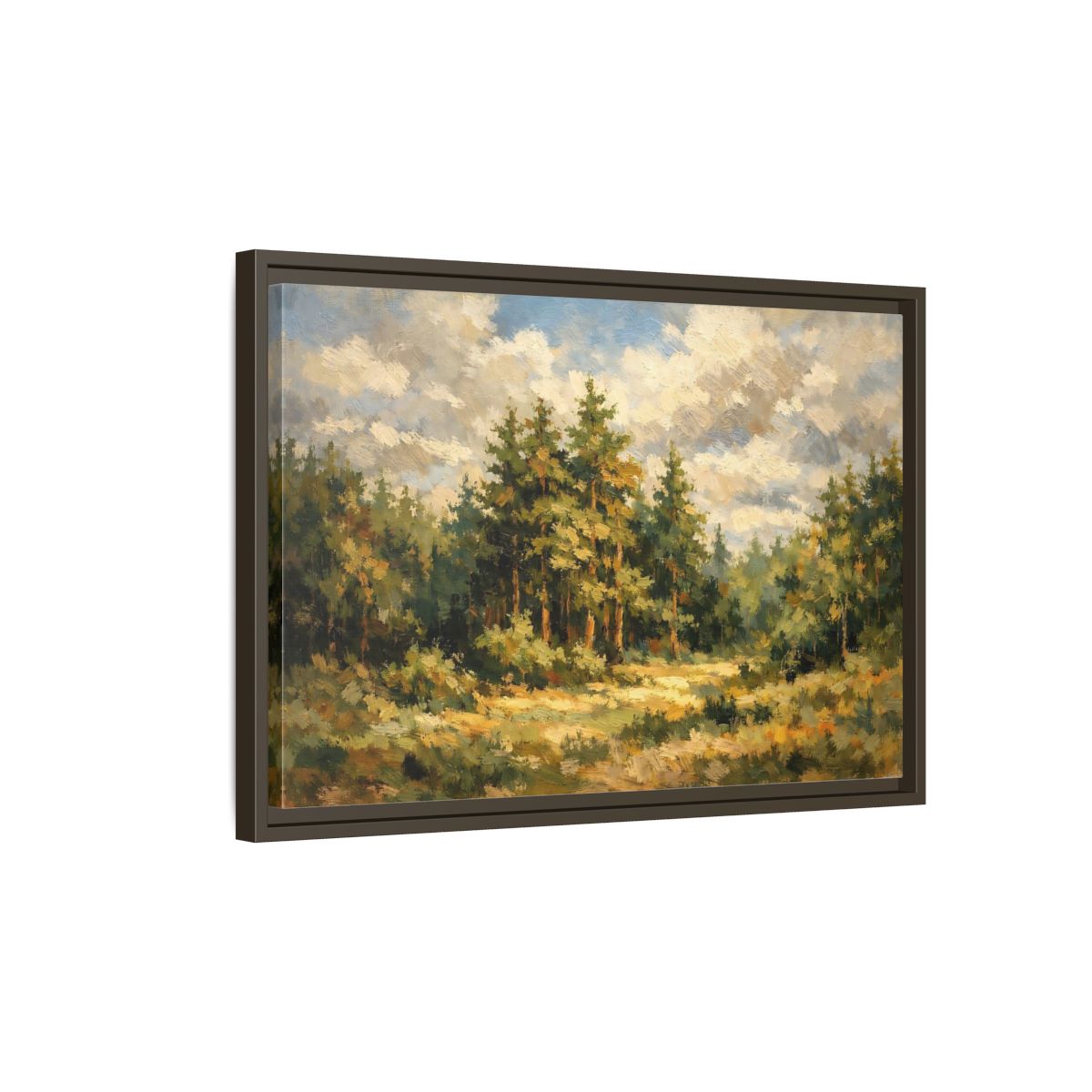 Side Mockup 2. Nature Forest Landscape Green And Gold Forest shown as stretched canvas wall art