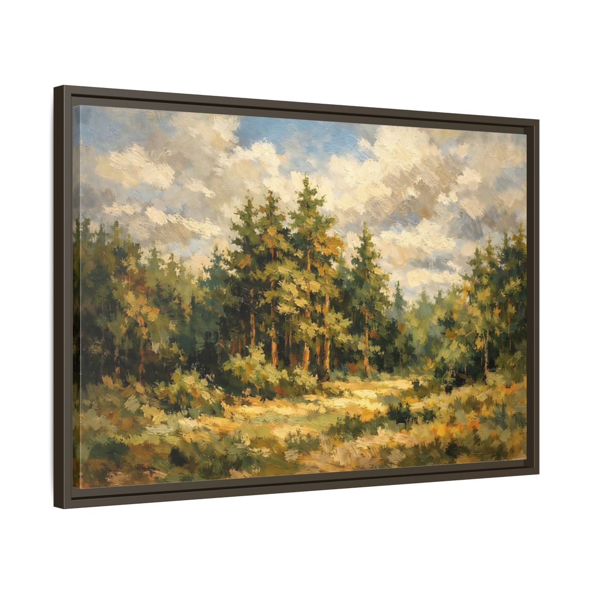 Side Mockup 11. Nature Forest Landscape Green And Gold Forest shown as stretched canvas wall art