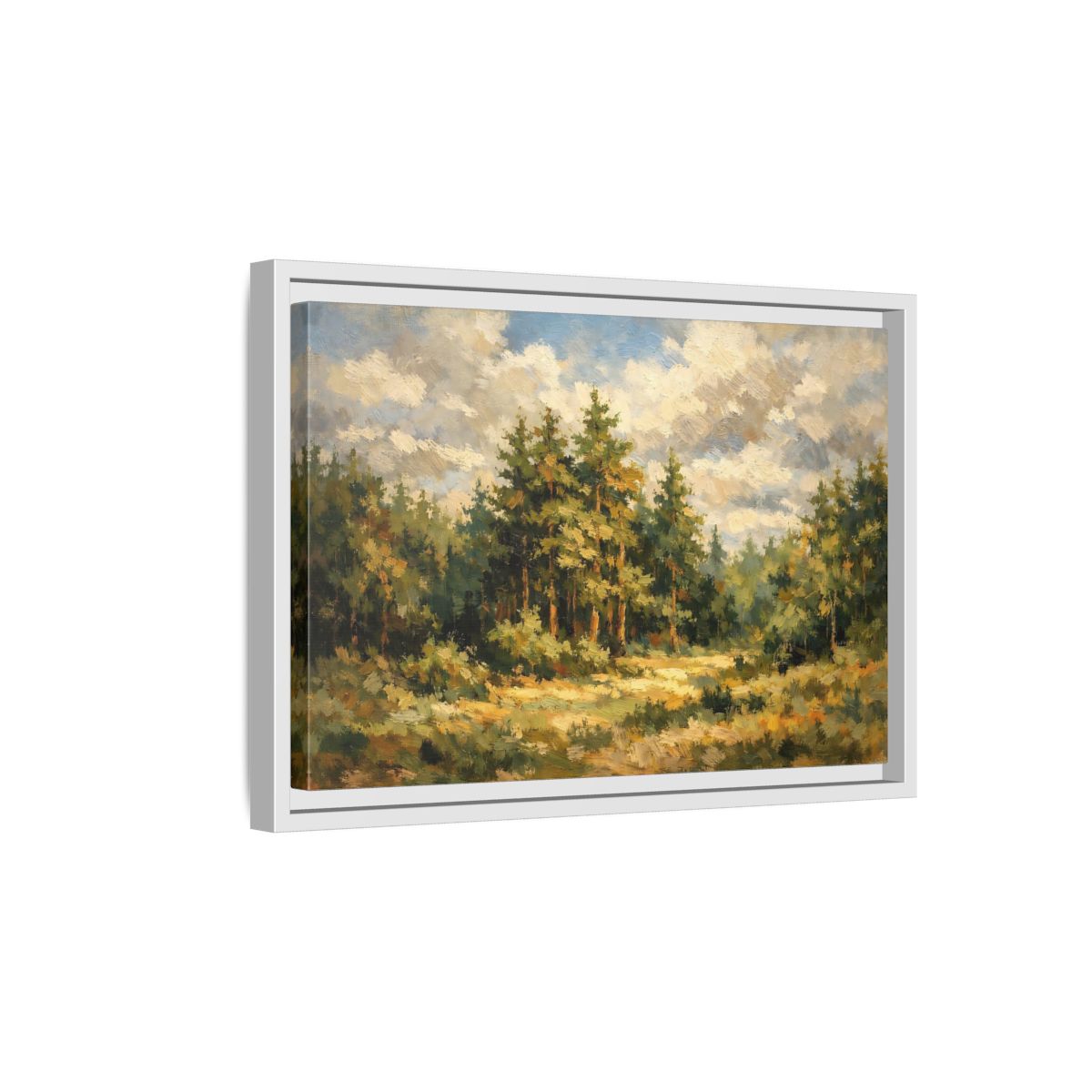 Side Mockup 4. Nature Forest Landscape Green And Gold Forest shown as stretched canvas wall art