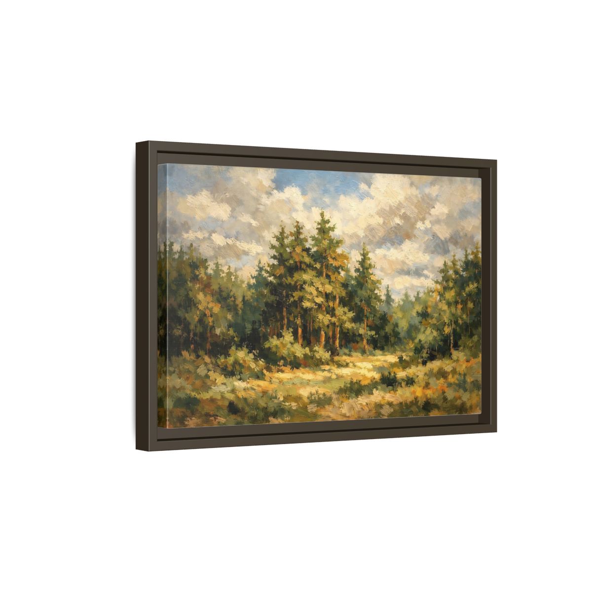 Side Mockup 5. Nature Forest Landscape Green And Gold Forest shown as stretched canvas wall art