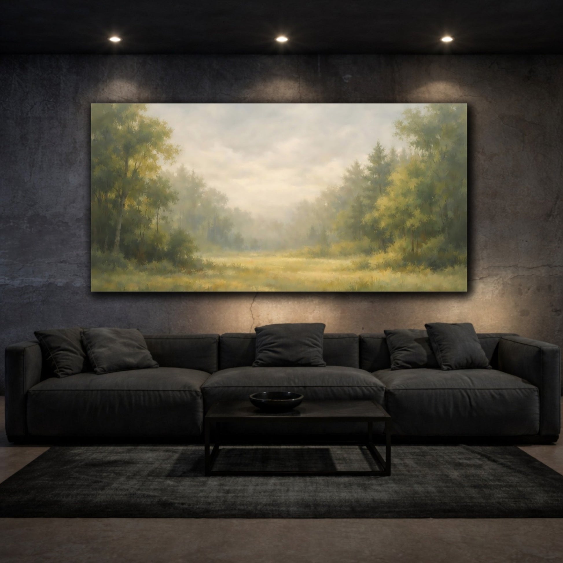Nature Forest Meadow Green Gold Mist - Canvas Wall Art Print - YesArtYes