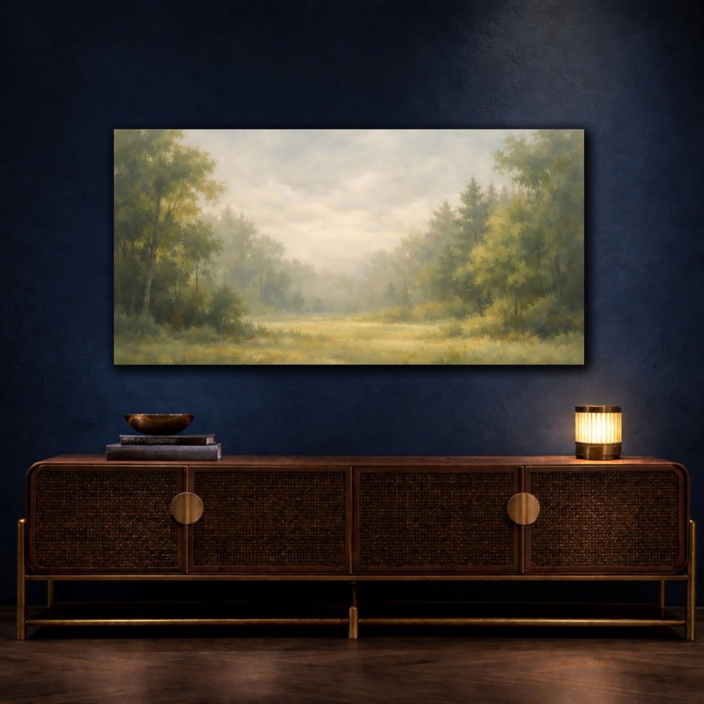 Nature Forest Meadow Green Gold Mist - Canvas Wall Art Print - YesArtYes