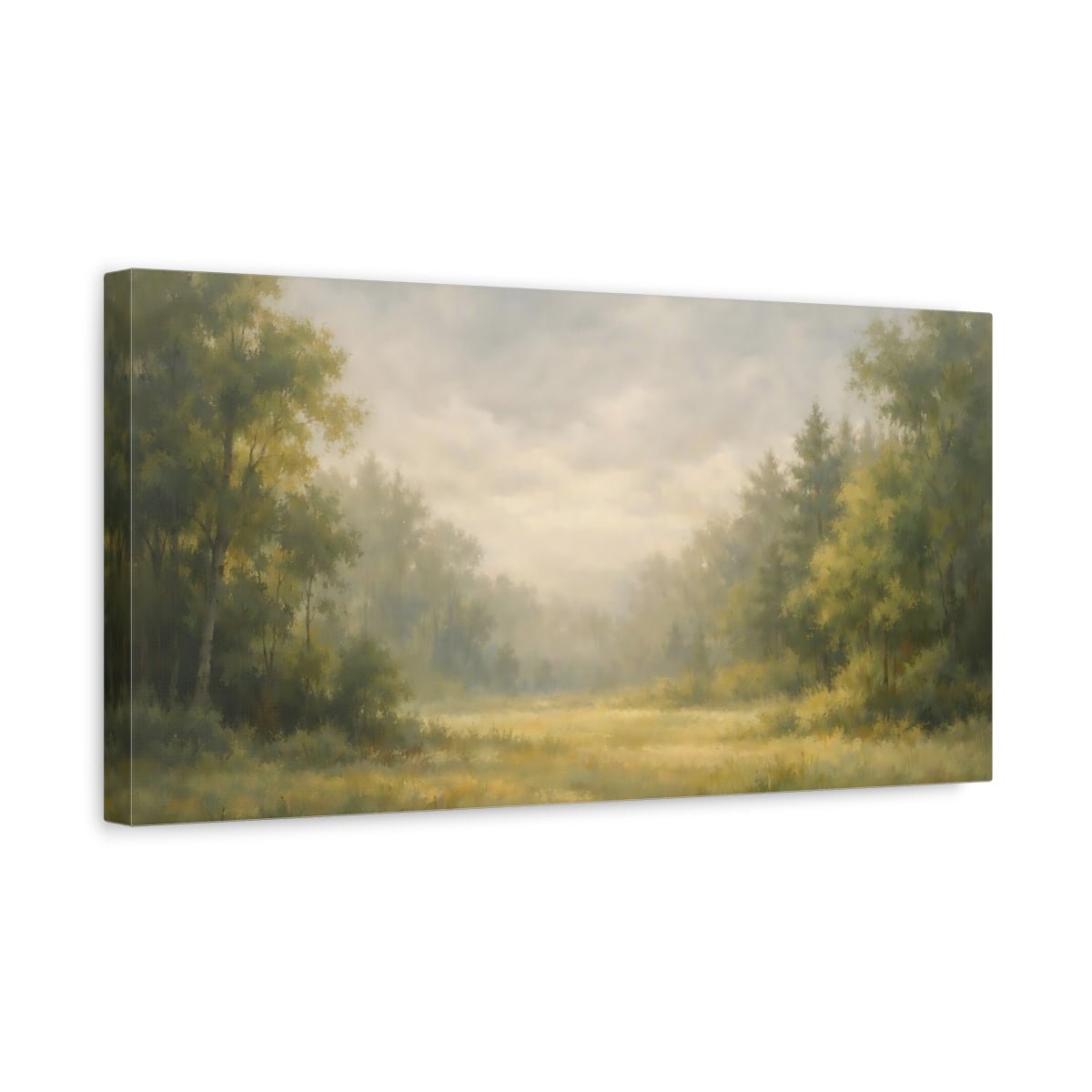 Nature Forest Meadow Green Gold Mist - Canvas Wall Art Print - YesArtYes