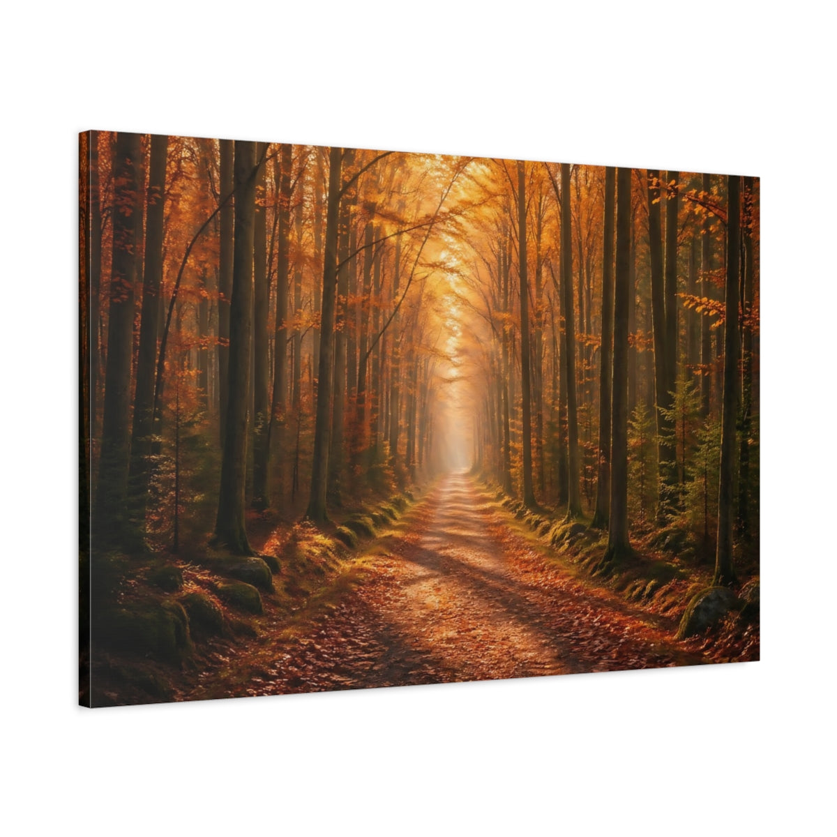 Main Mockup. Nature Forest Path Golden Autumn Forest shown as stretched canvas wall art