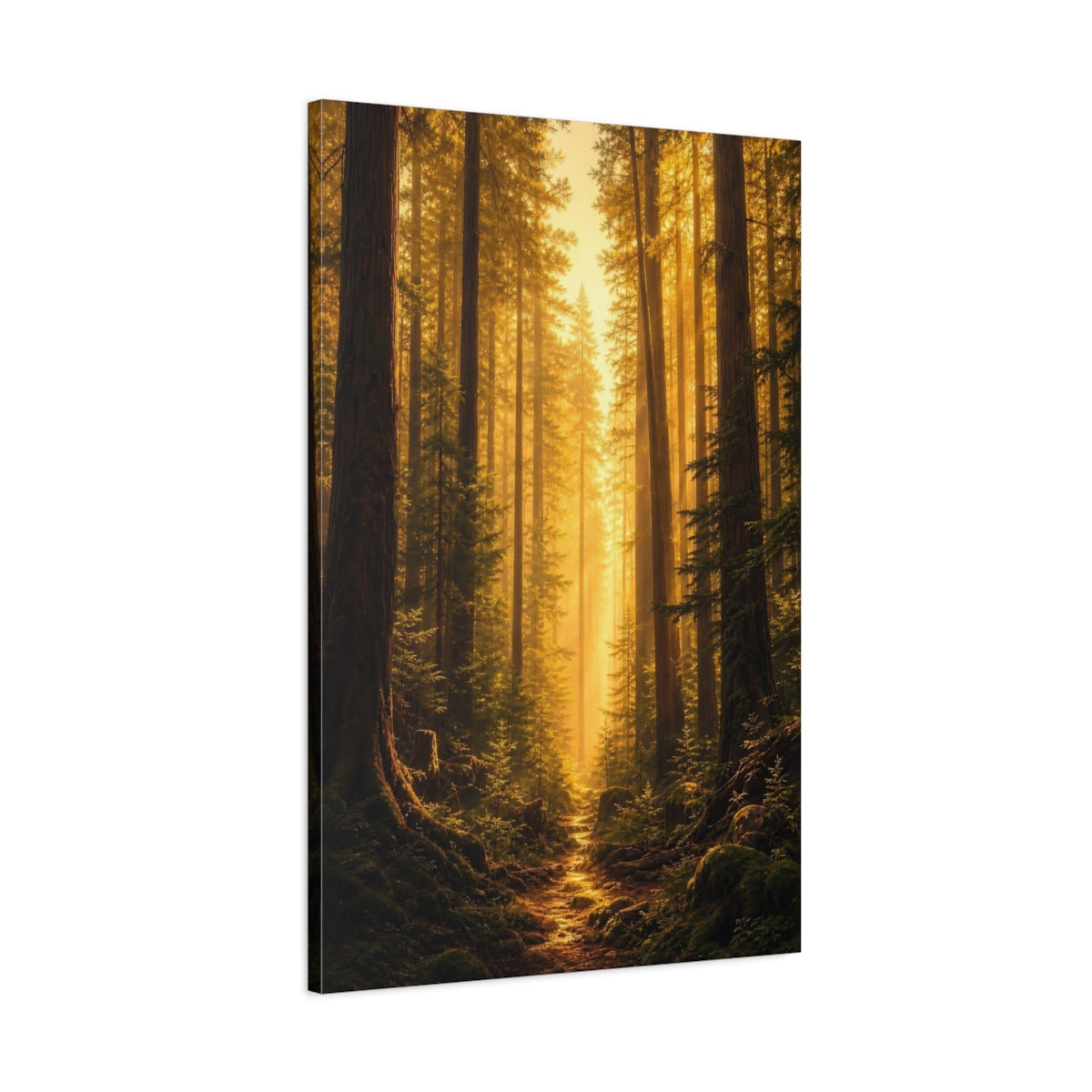 Main Mockup. Nature Forest Path Golden Forest shown as stretched canvas wall art