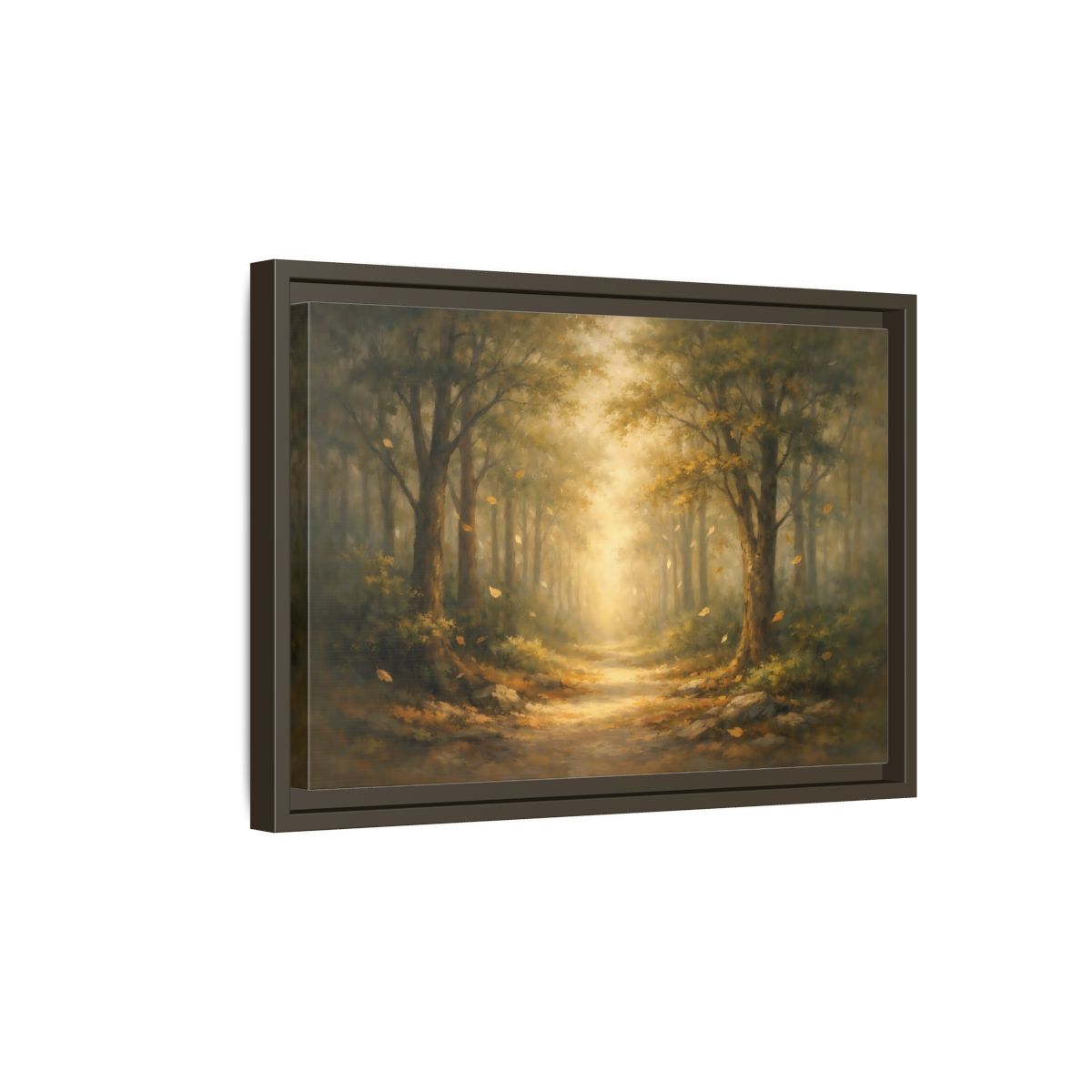 Side Mockup 5. Nature Forest Path Golden Forest Path shown as stretched canvas wall art