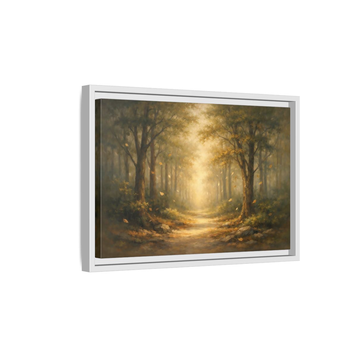 Side Mockup 4. Nature Forest Path Golden Forest Path shown as stretched canvas wall art