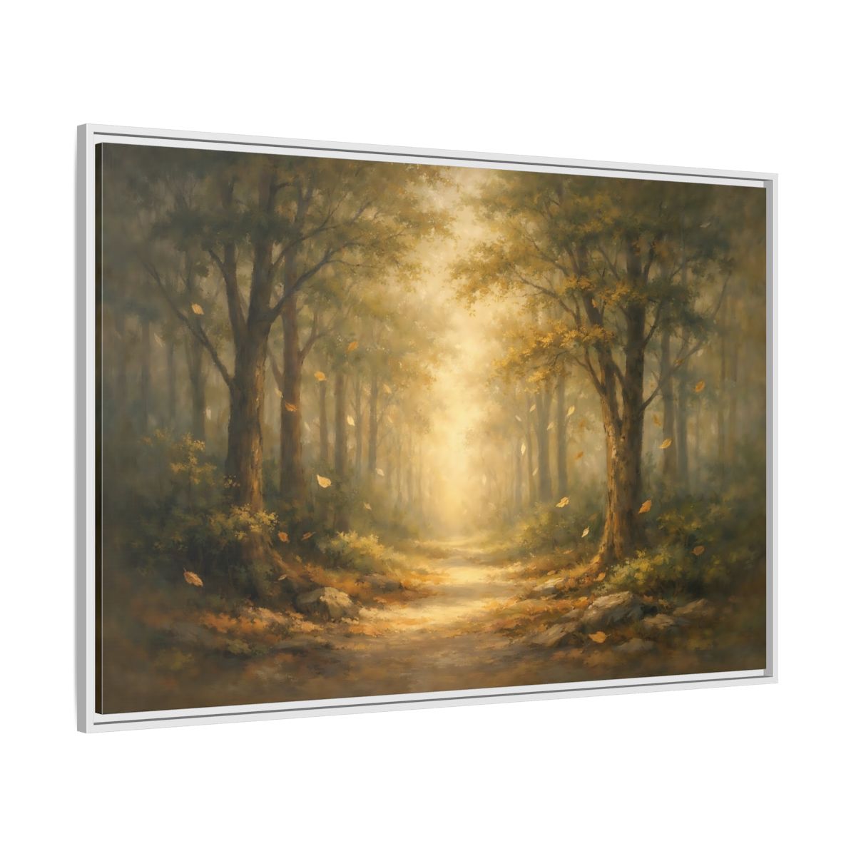 Side Mockup 7. Nature Forest Path Golden Forest Path shown as stretched canvas wall art