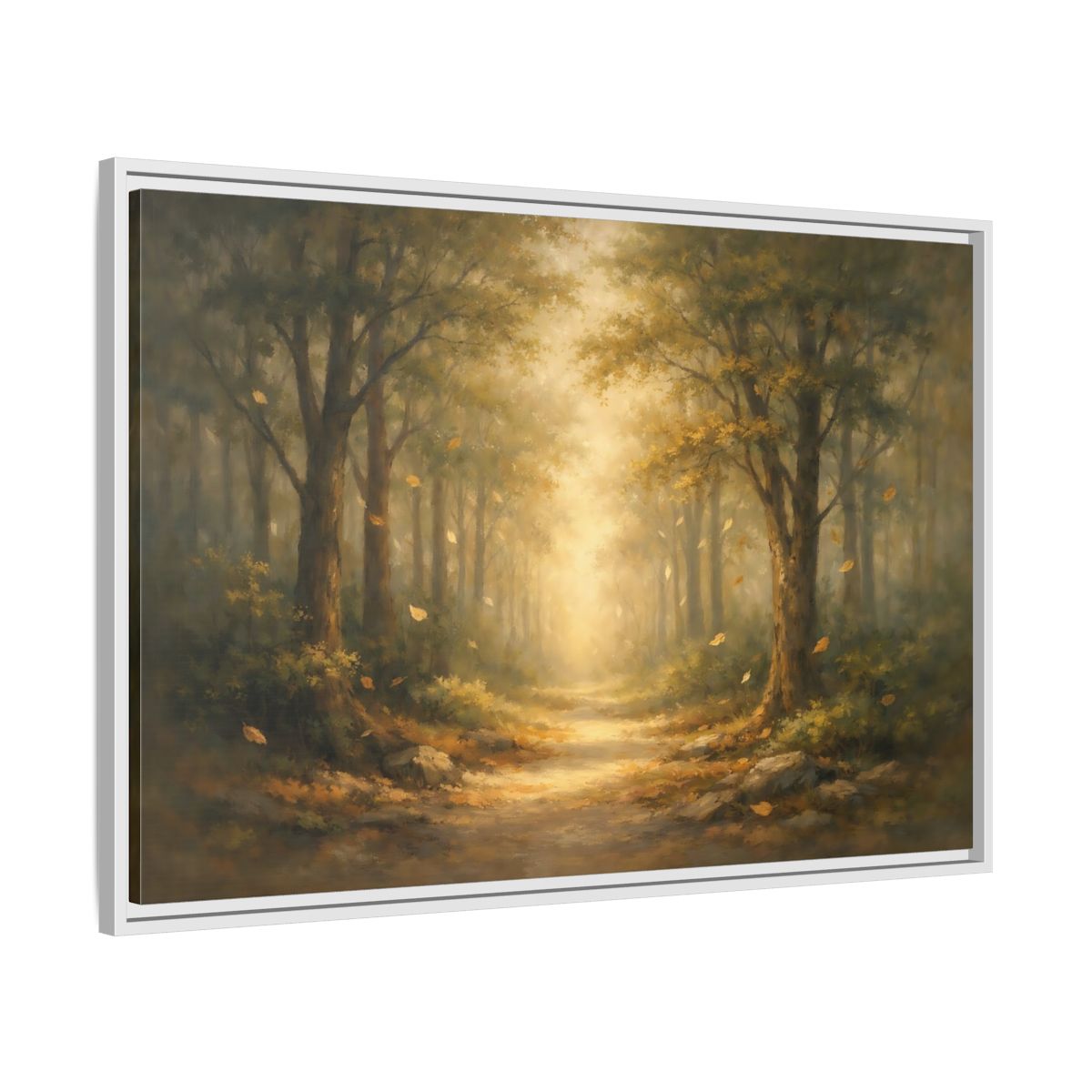 Side Mockup 8. Nature Forest Path Golden Forest Path shown as stretched canvas wall art