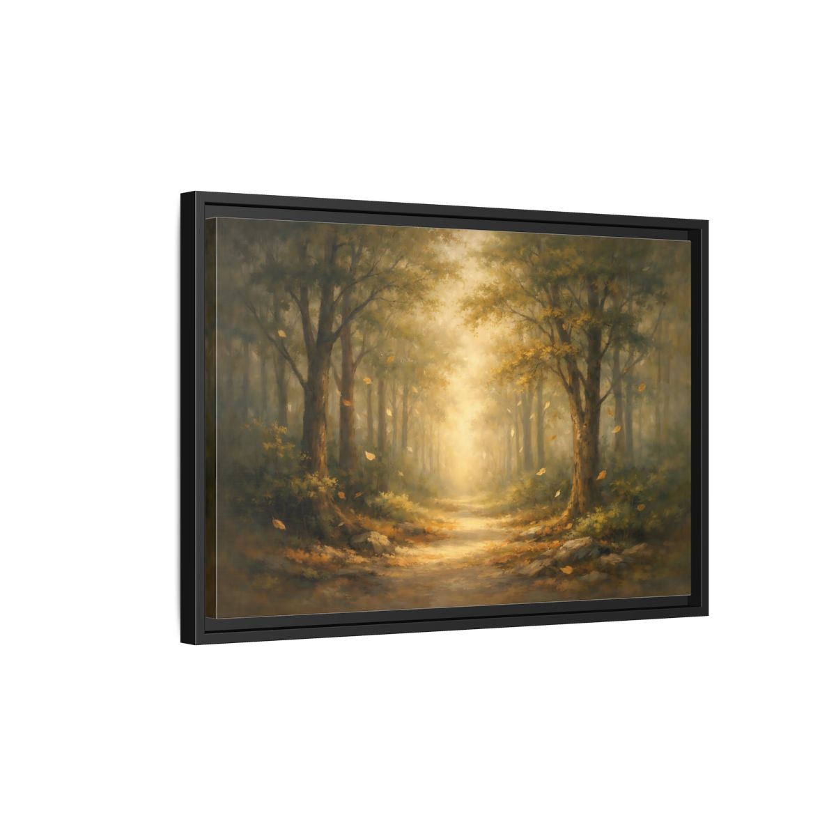 Side Mockup 3. Nature Forest Path Golden Forest Path shown as stretched canvas wall art