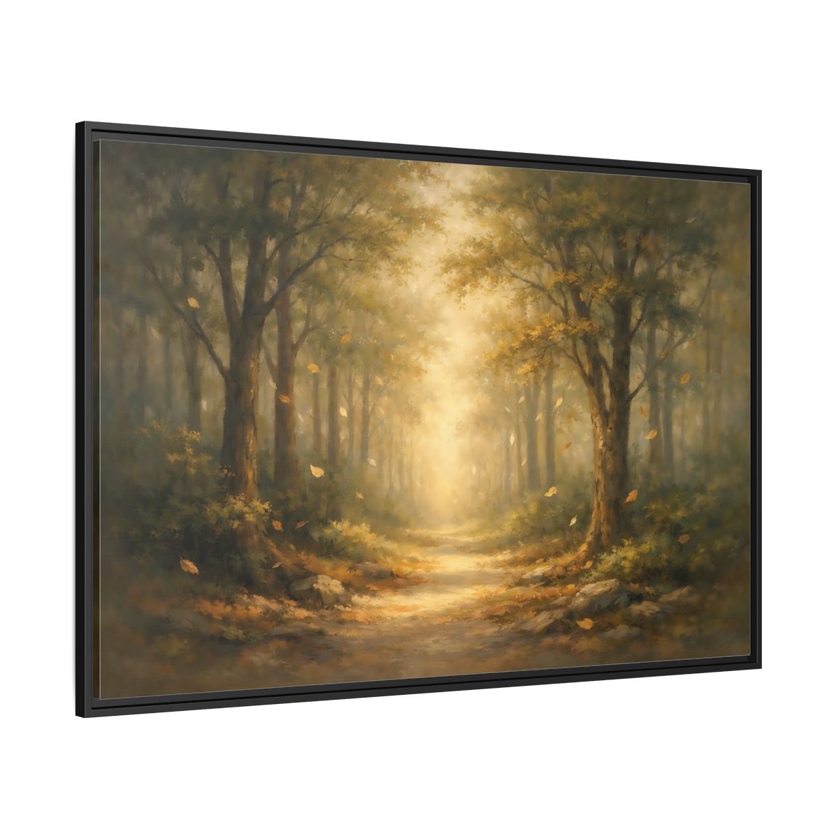 Side Mockup 12. Nature Forest Path Golden Forest Path shown as stretched canvas wall art
