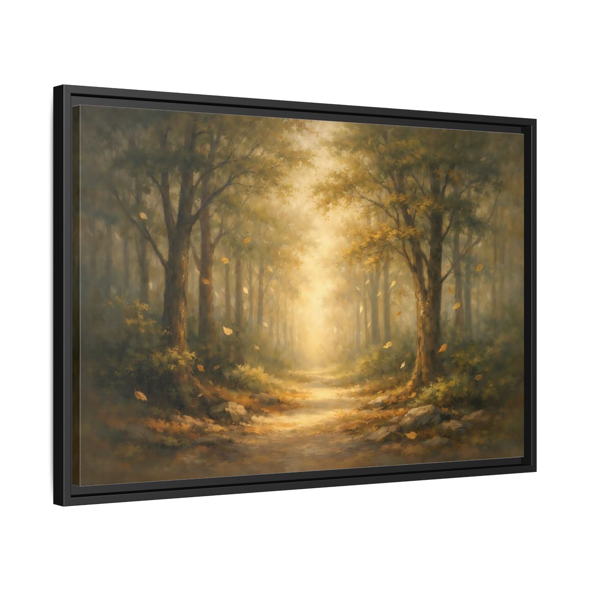 Side Mockup 14. Nature Forest Path Golden Forest Path shown as stretched canvas wall art