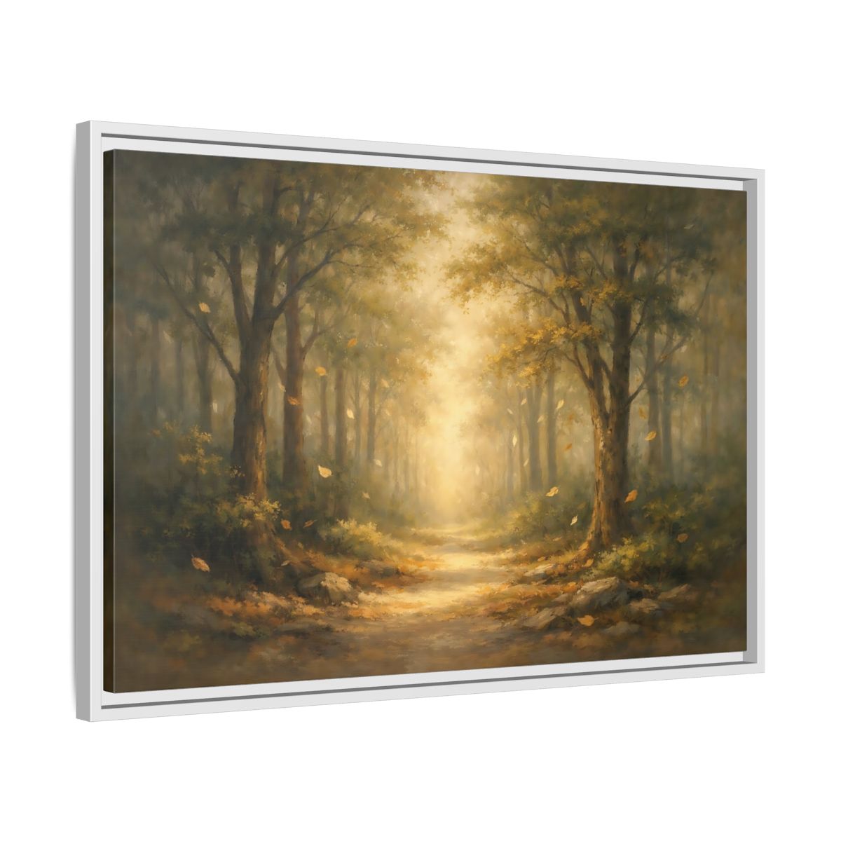 Side Mockup 10. Nature Forest Path Golden Forest Path shown as stretched canvas wall art