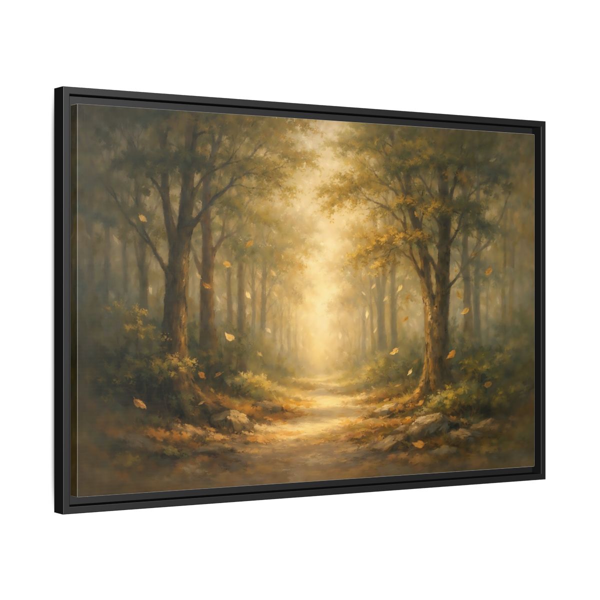 Side Mockup 13. Nature Forest Path Golden Forest Path shown as stretched canvas wall art