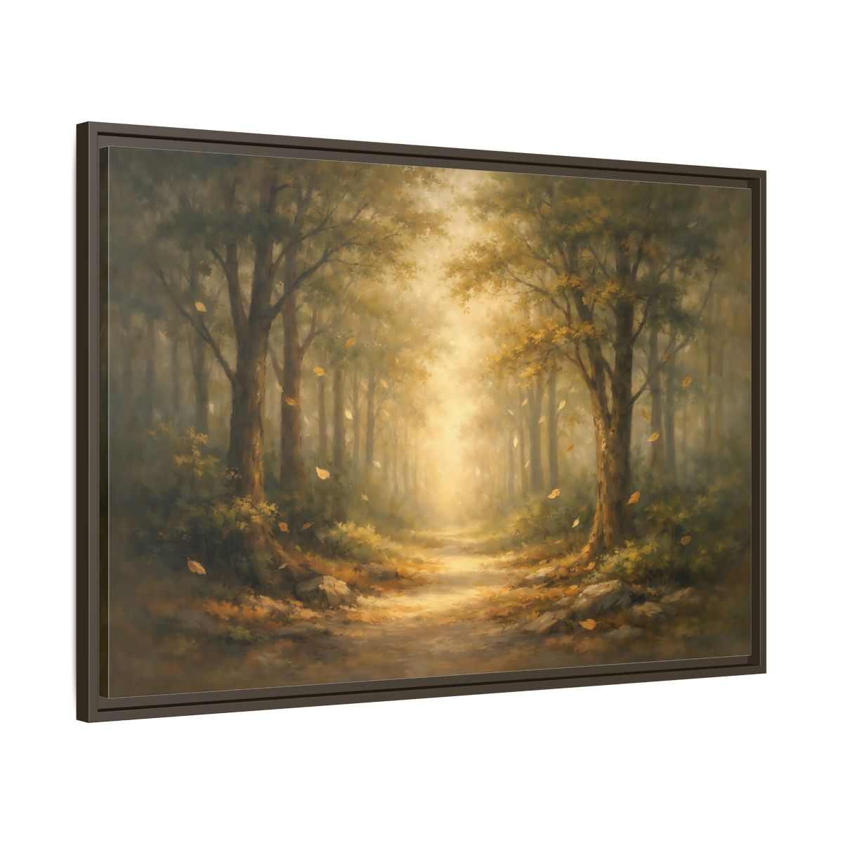 Side Mockup 9. Nature Forest Path Golden Forest Path shown as stretched canvas wall art