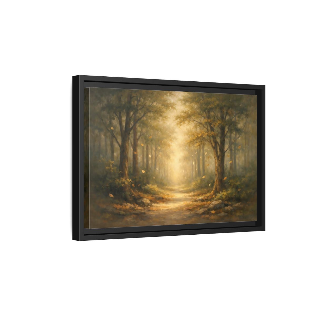 Side Mockup 6. Nature Forest Path Golden Forest Path shown as stretched canvas wall art