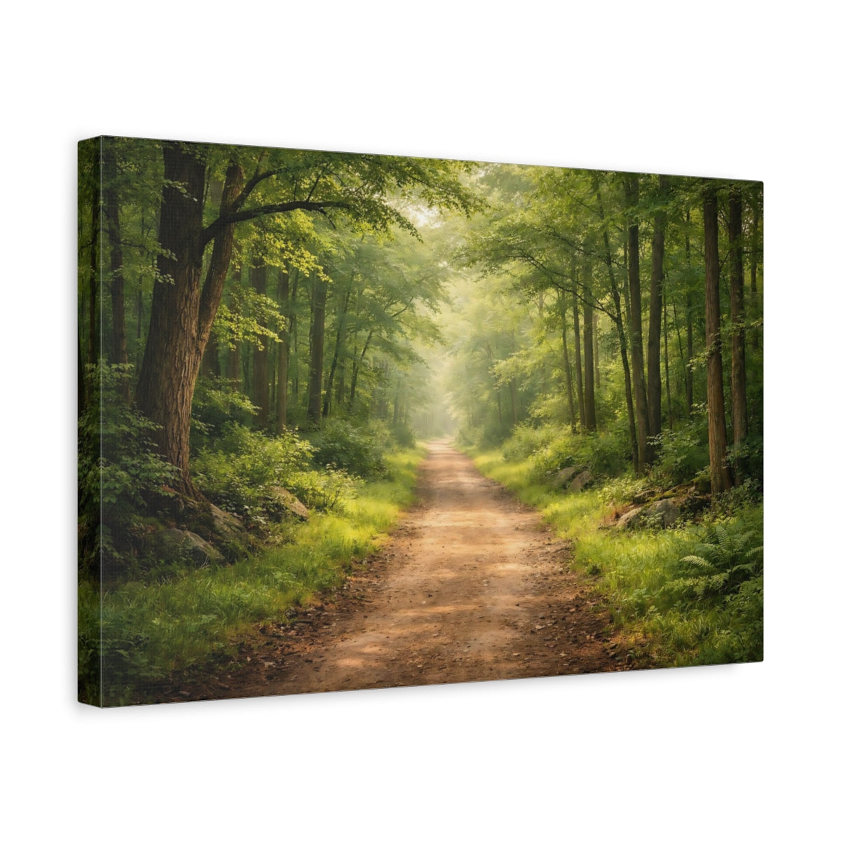 Side Mockup 4. Nature Forest Path Green Forest Path shown as stretched canvas wall art