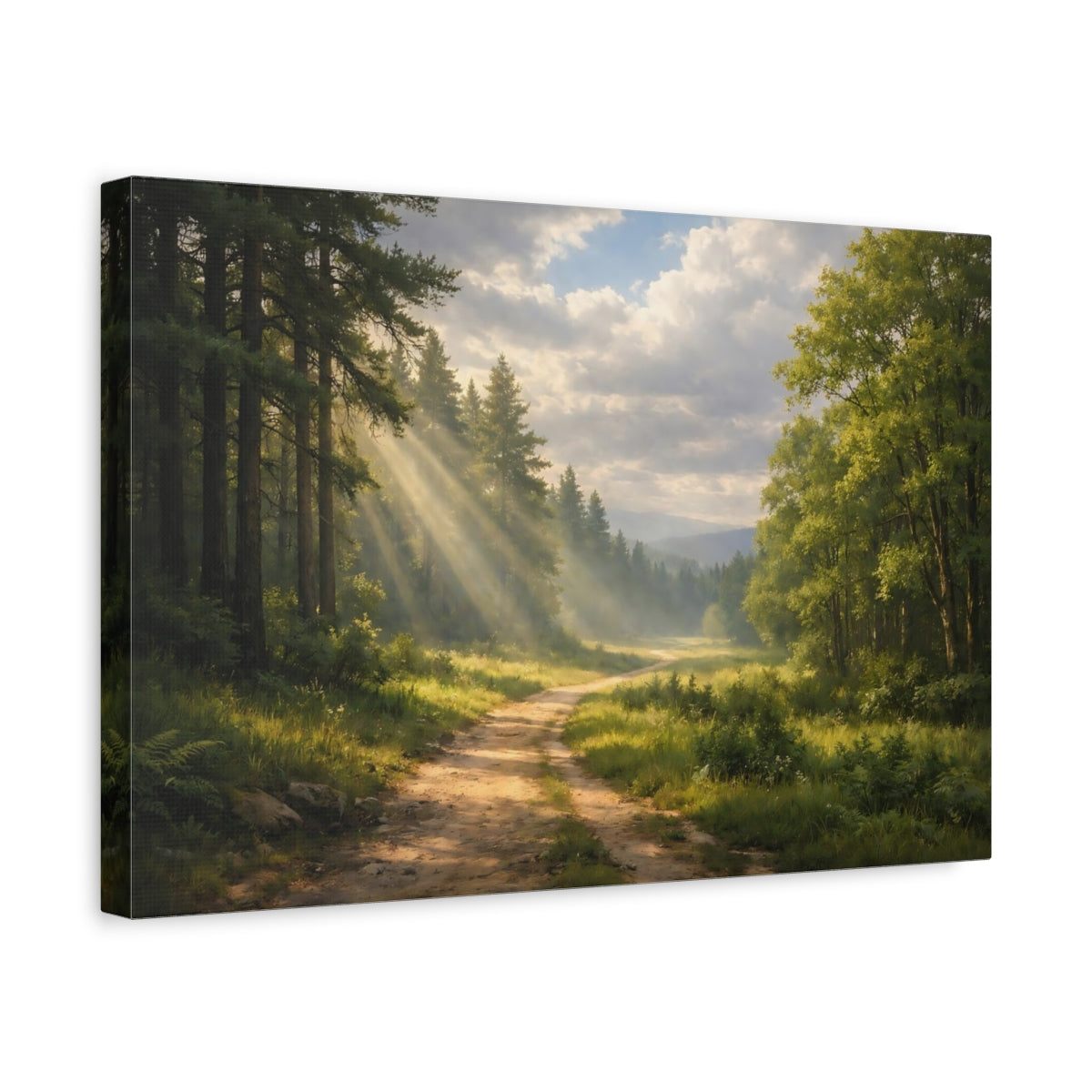 Side Mockup 4. Nature Forest Path Green Forest Path shown as stretched canvas wall art
